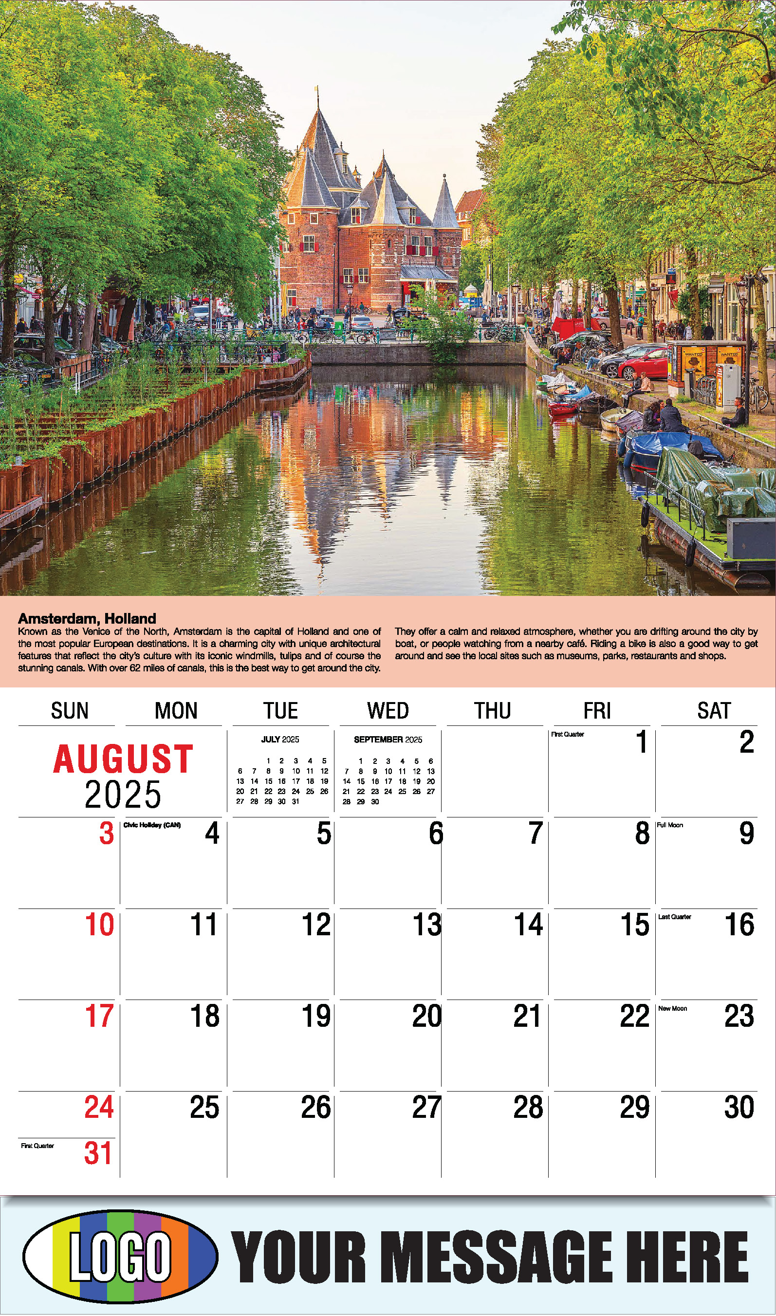 World Travel 2025 Business Advertising Wall Calendar - August