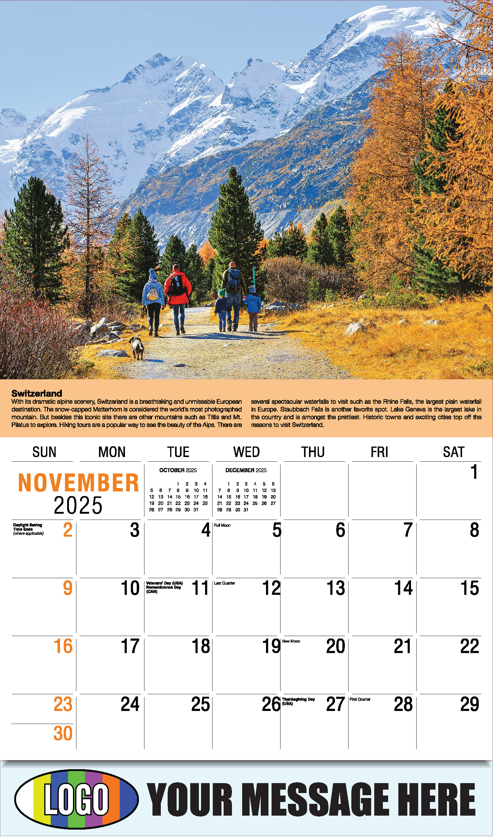 World Travel 2025 Business Advertising Wall Calendar - November