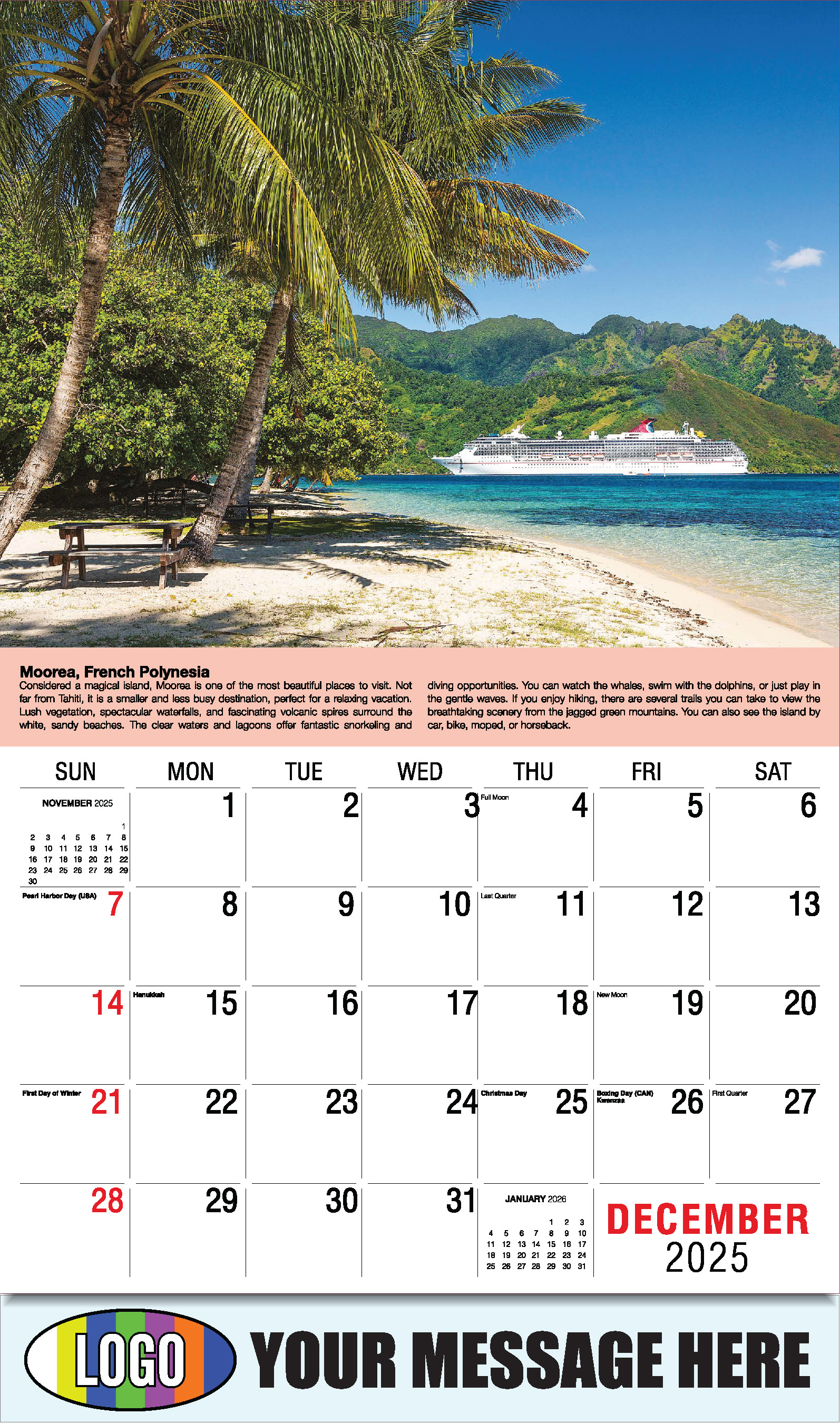 World Travel 2025 Business Advertising Wall Calendar - December