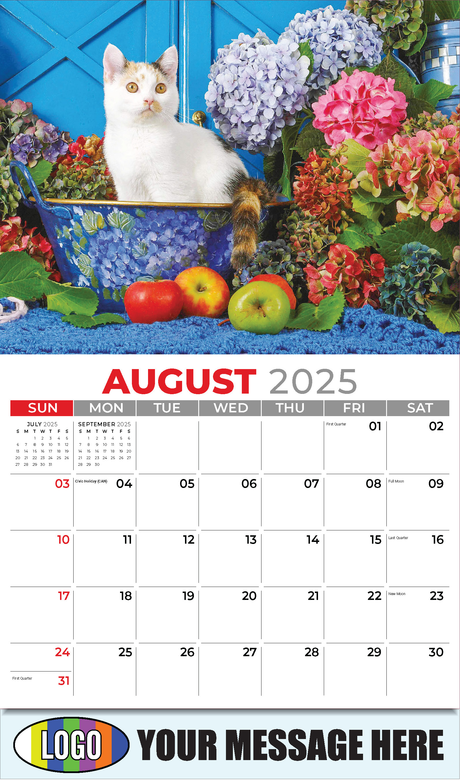 Pets 2025 Business Advertising Wall Calendar - August