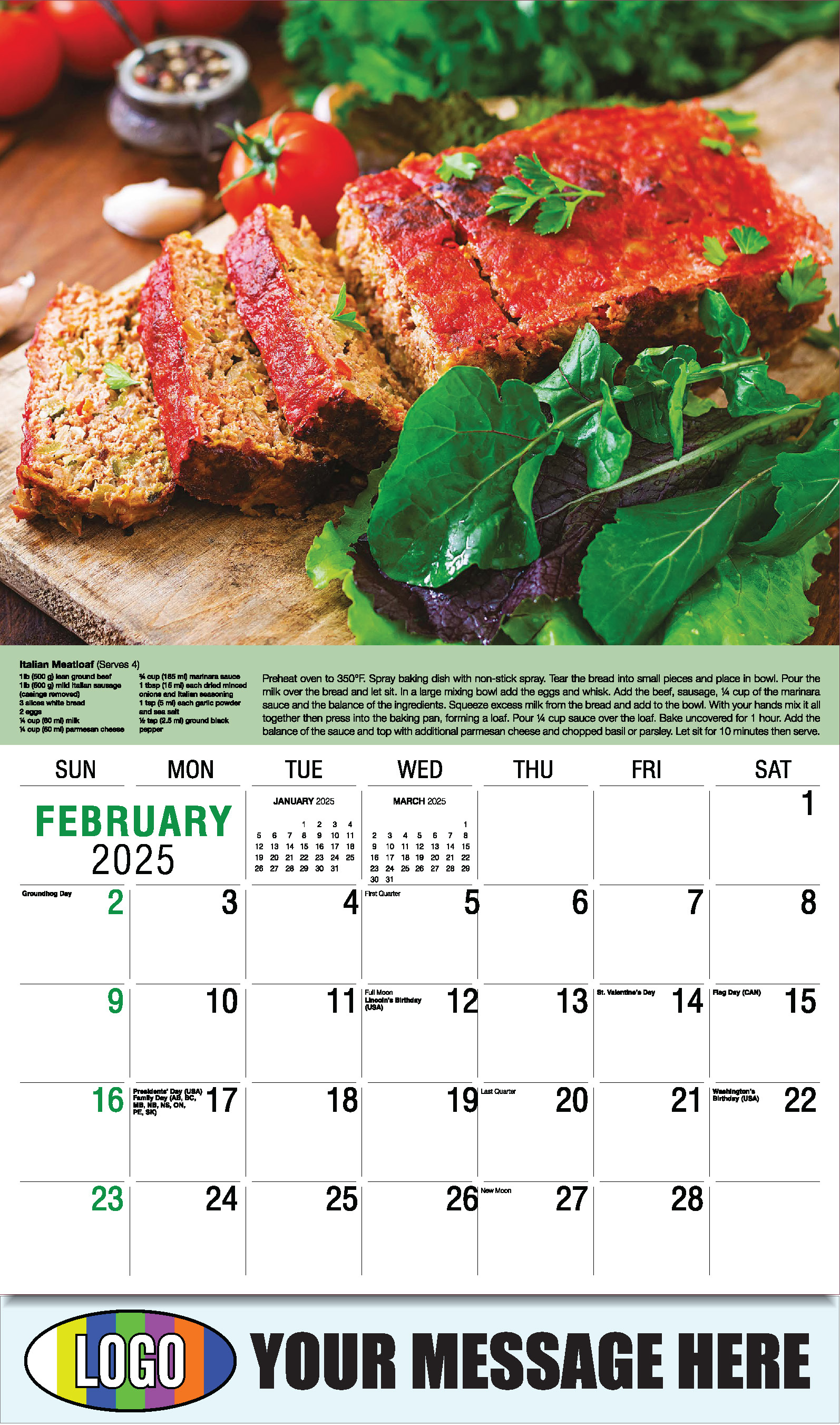 Recipes 2025 Business Promotional Calendar - February