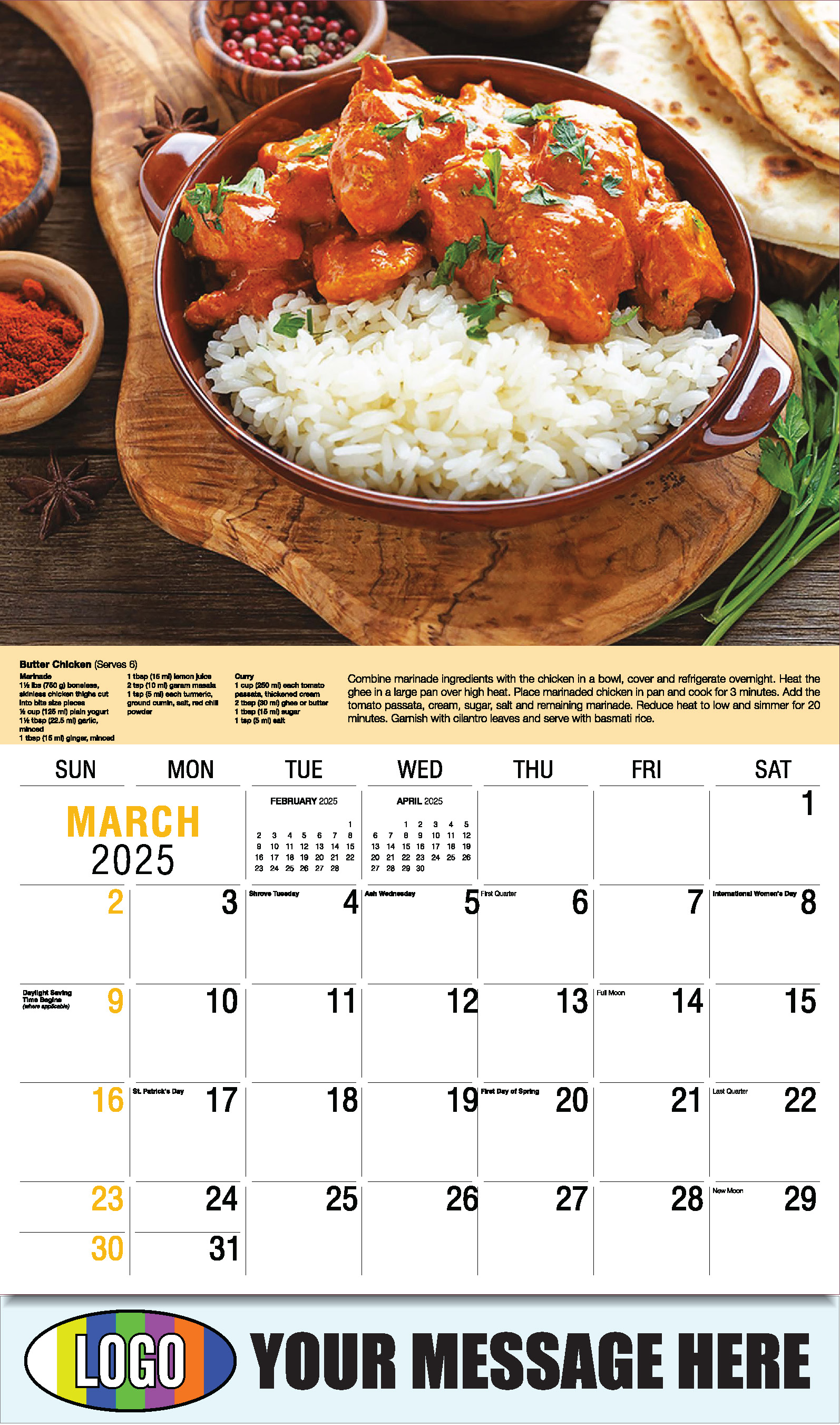 Recipes 2025 Business Promotional Calendar - March