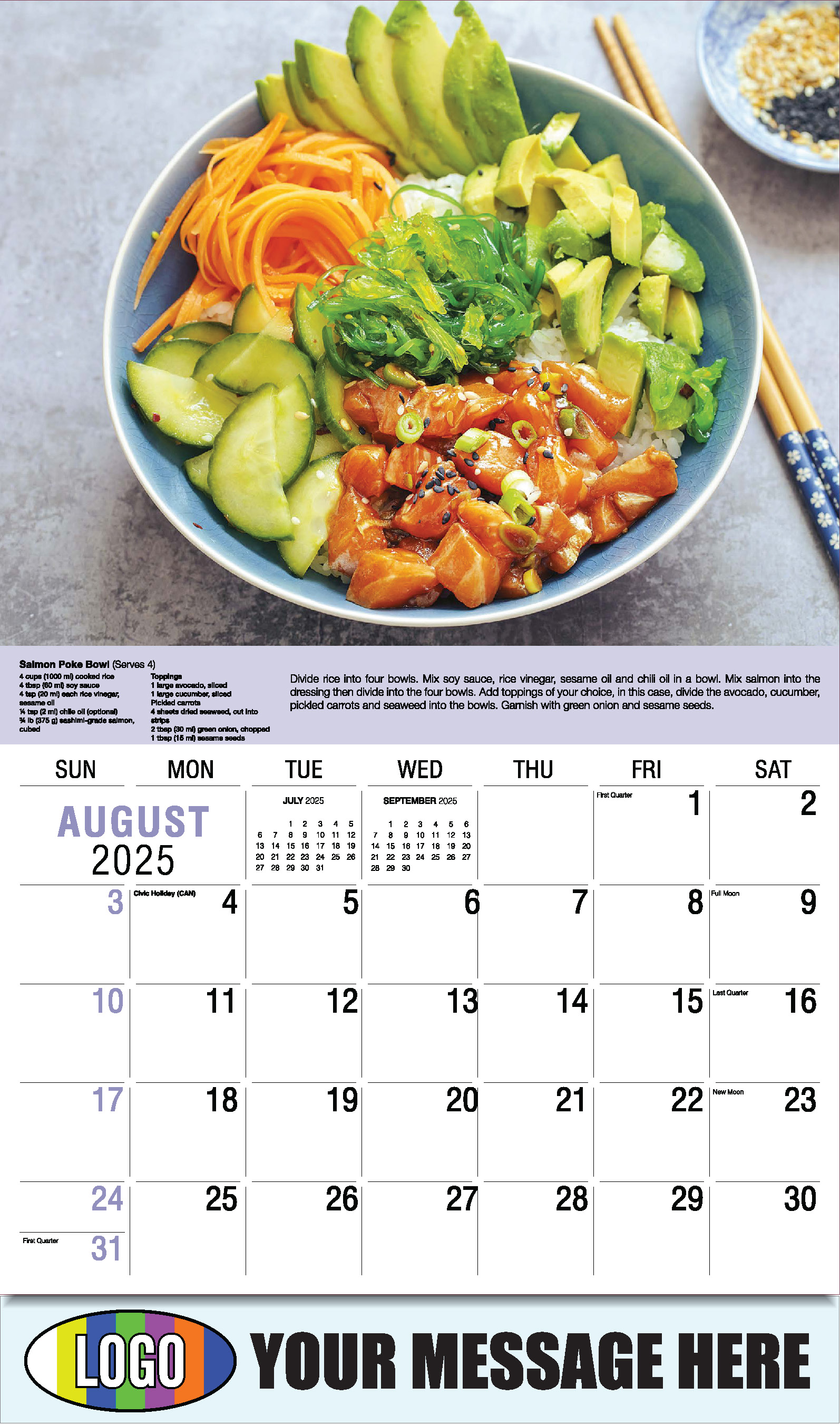 Recipes 2025 Business Promotional Calendar - August