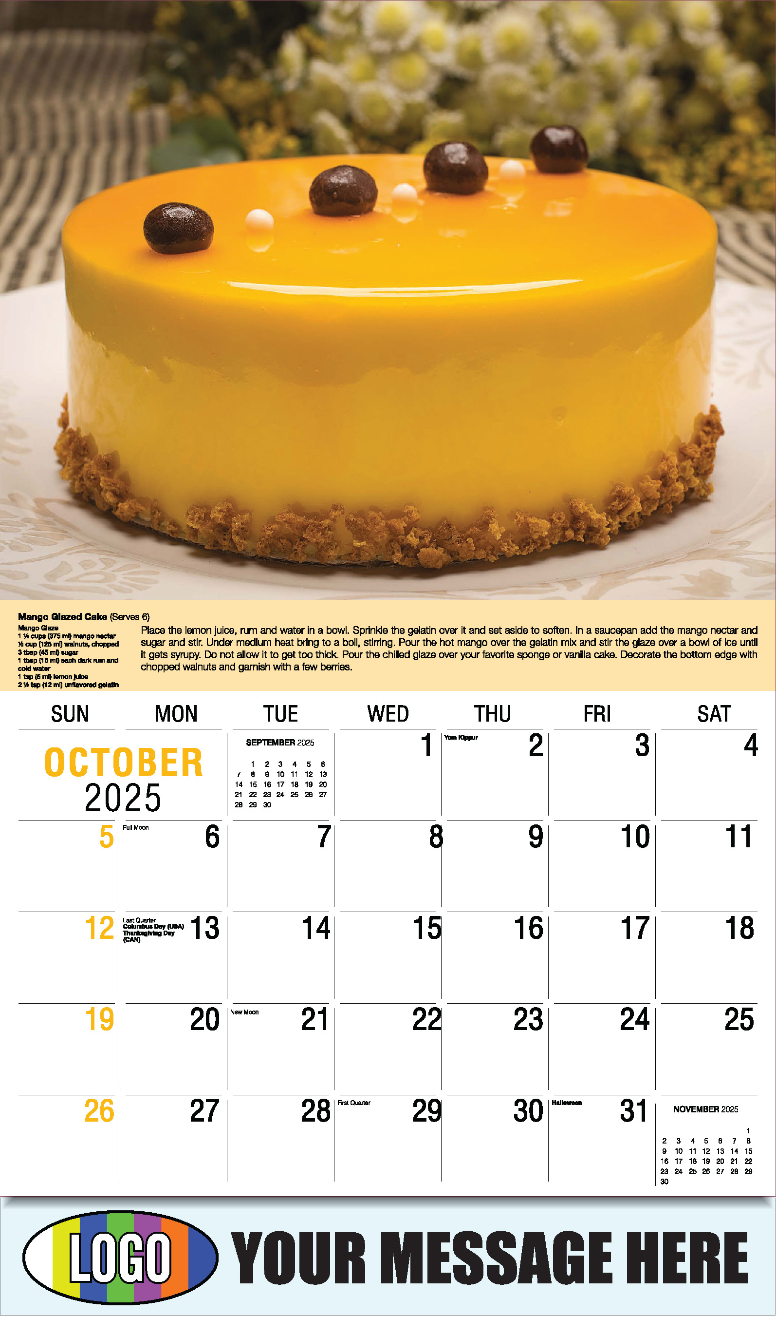 Recipes 2025 Business Promotional Calendar - October