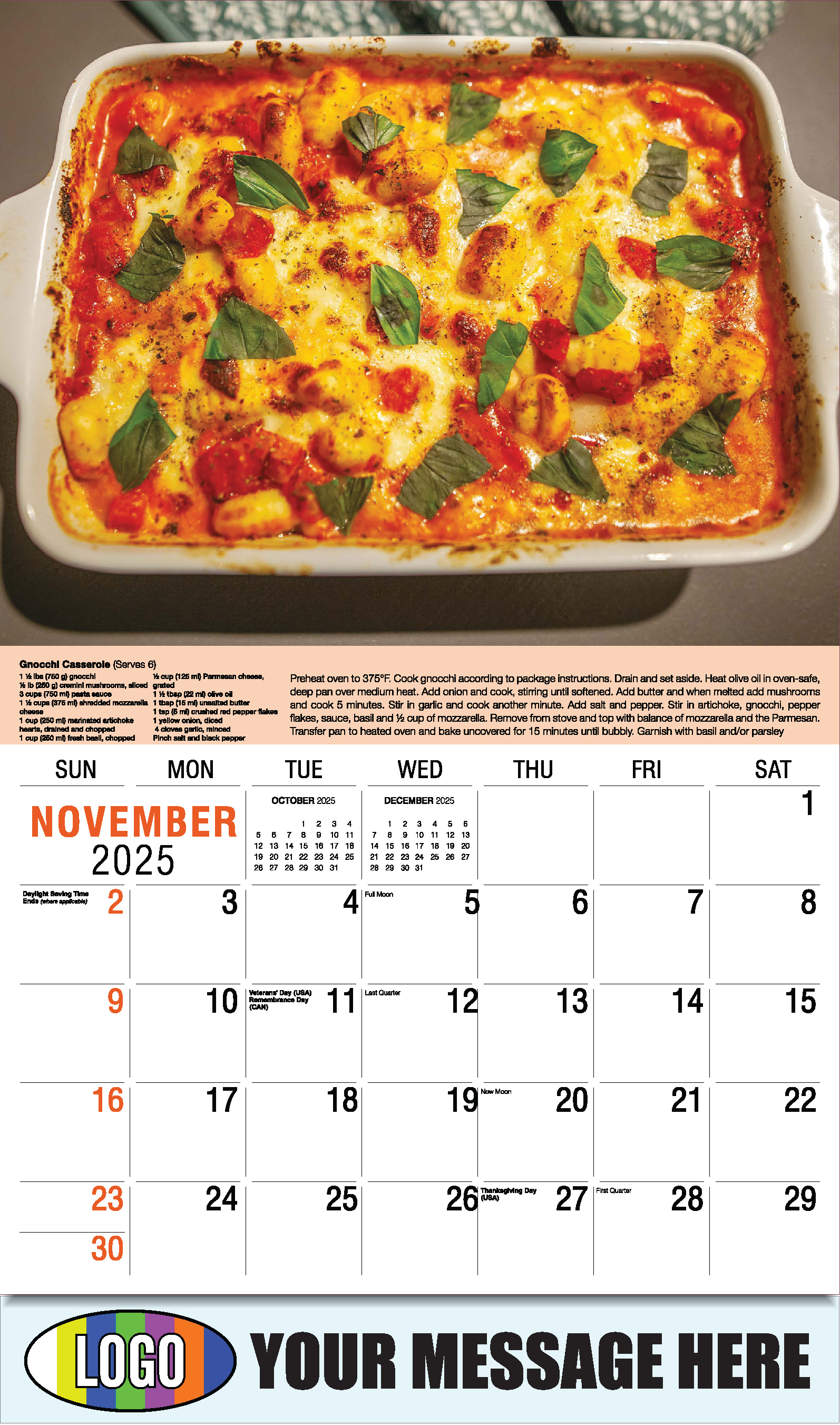 Recipes 2025 Business Promotional Calendar - November