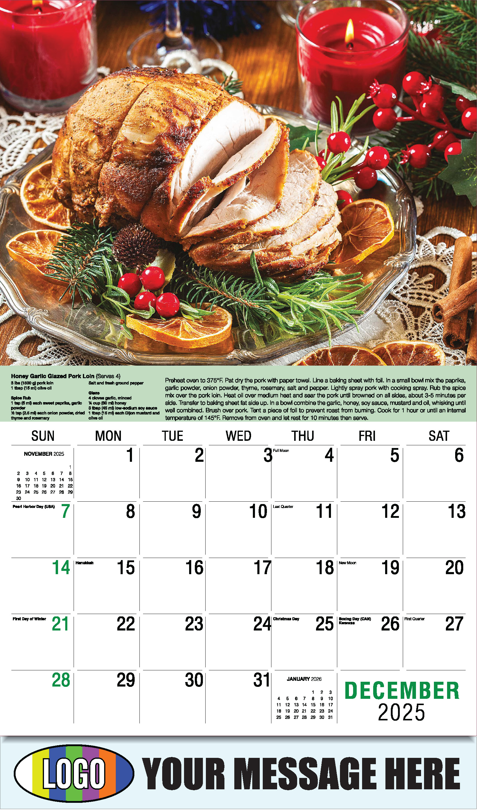 Recipes 2025 Business Promotional Calendar - December