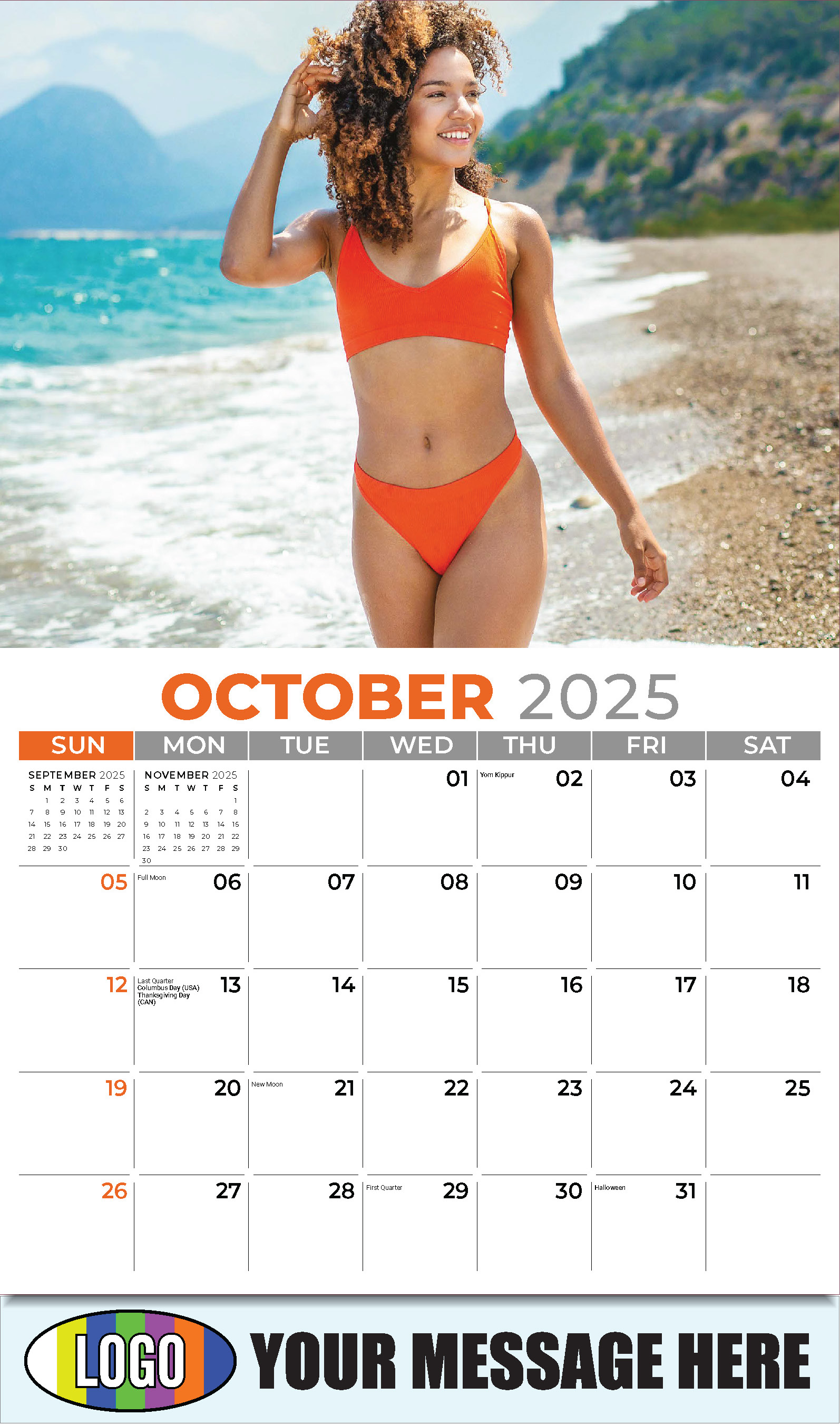 Swimsuits 2025 Business Promotional Wall Calendar - October