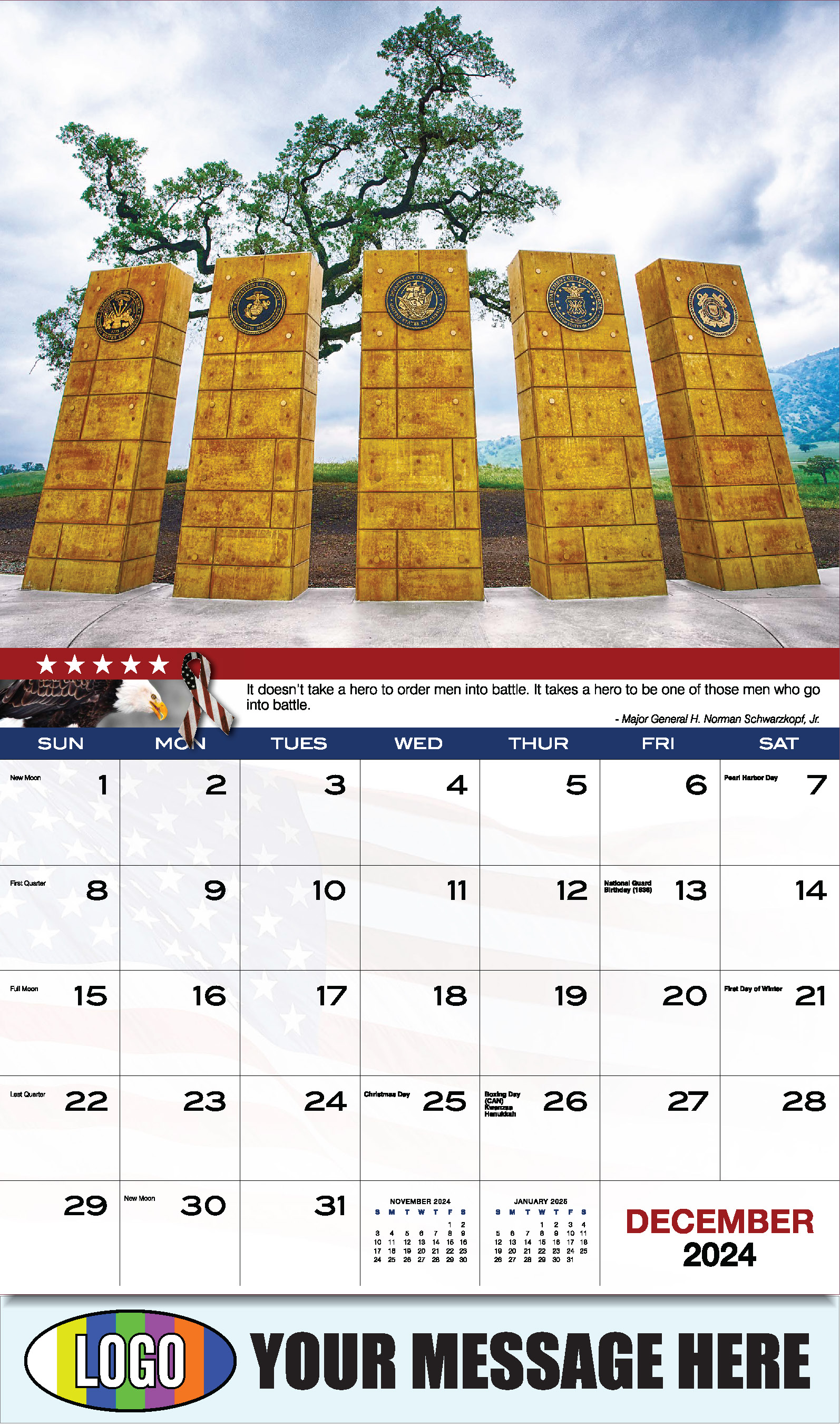 2025 Patriotic Business Promotion Calendar Home of the Brave low as 65¢