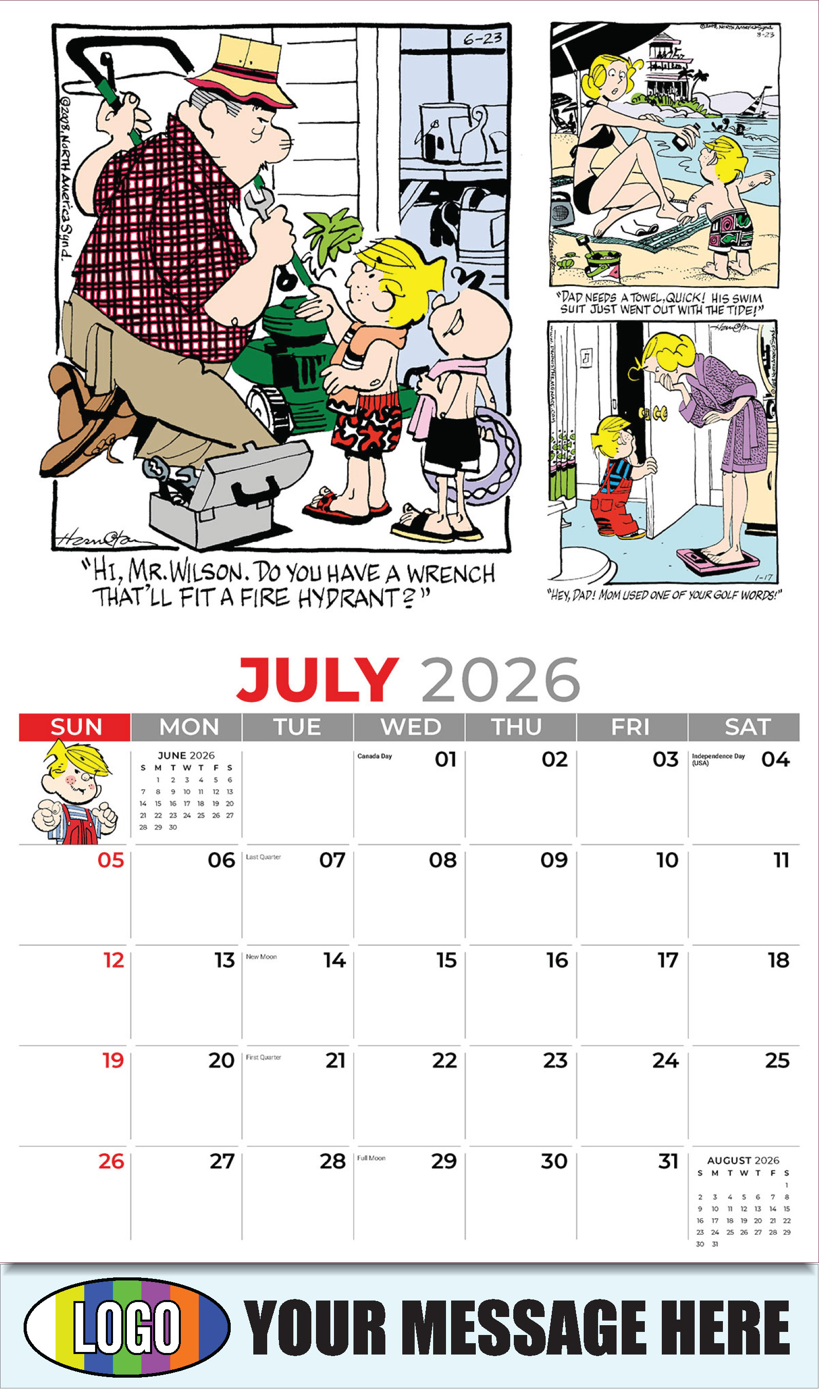 2026 Business Promo Calendar - July - Dennis the Menace - ComicArt