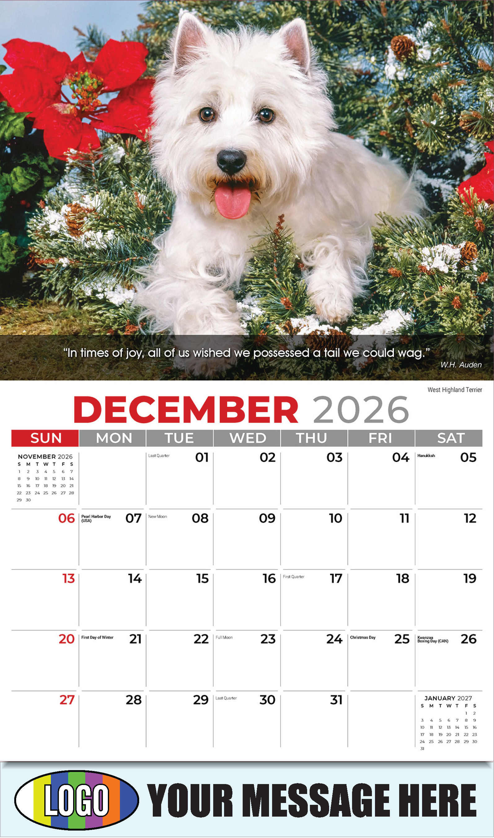 2026 Business Promotion Calendar - Dogs - December - West Highland Terrier