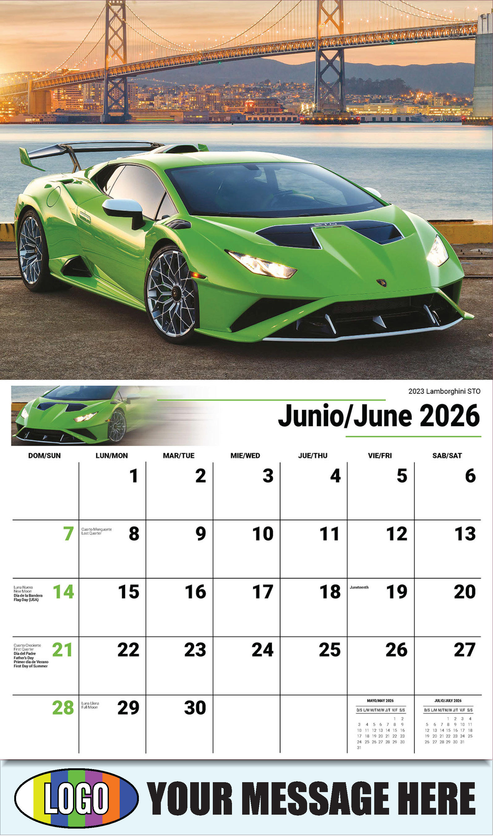 2026 Business Advertising Calendar - Exotic Cars Bilingual - June - 2023 Lamborghini STO