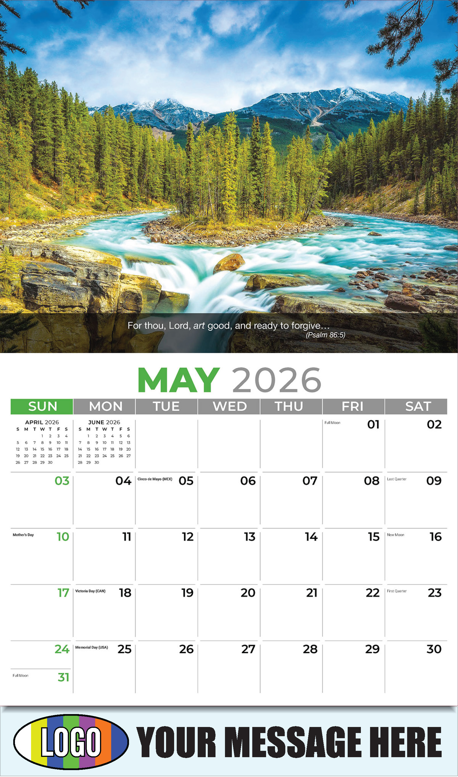 2026 Business Advertising Calendar - Faith Passages - May - (Psalm 86:5)