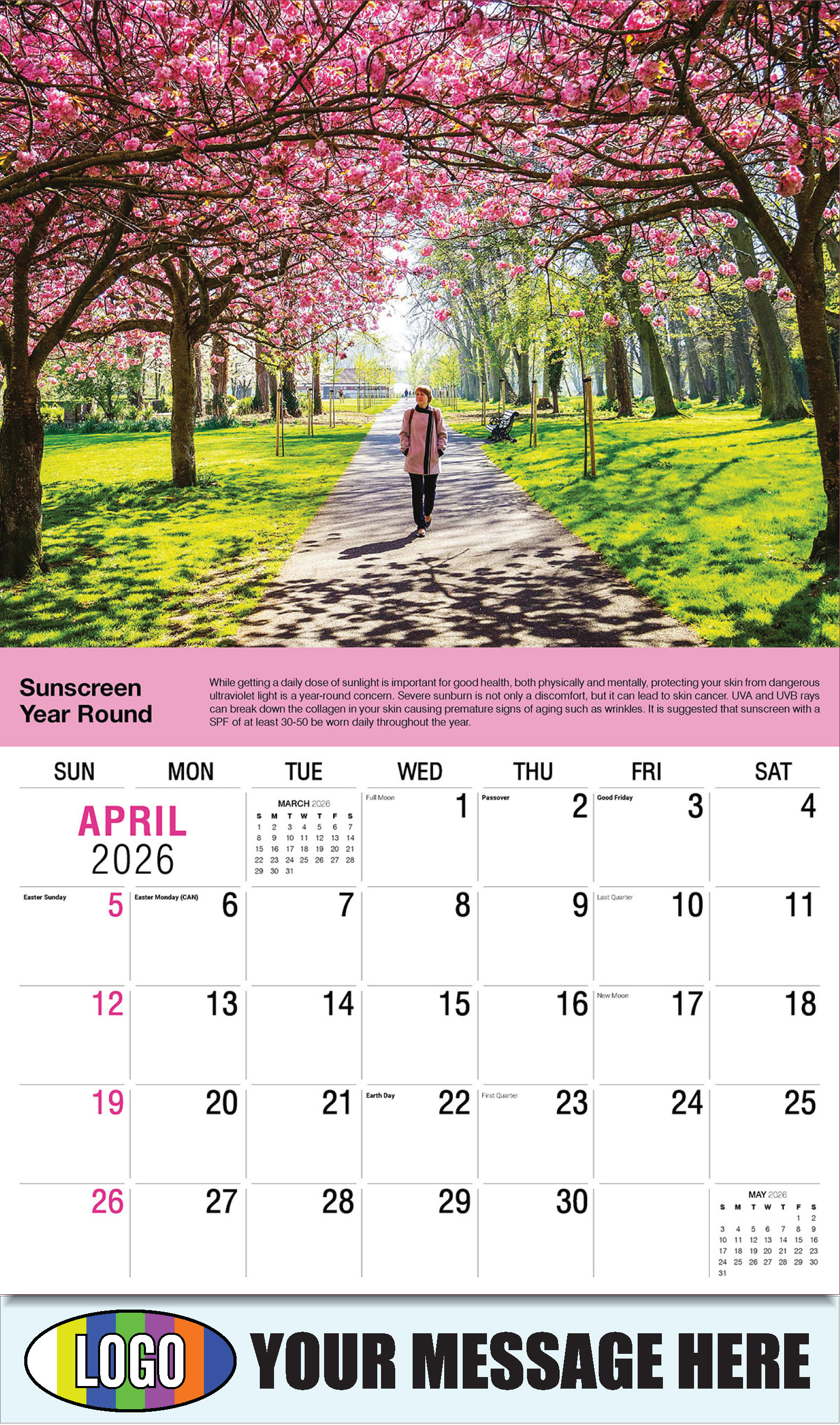 2026 Business Advertising Calendar Health Tips - April - Sunscreen Year Round: