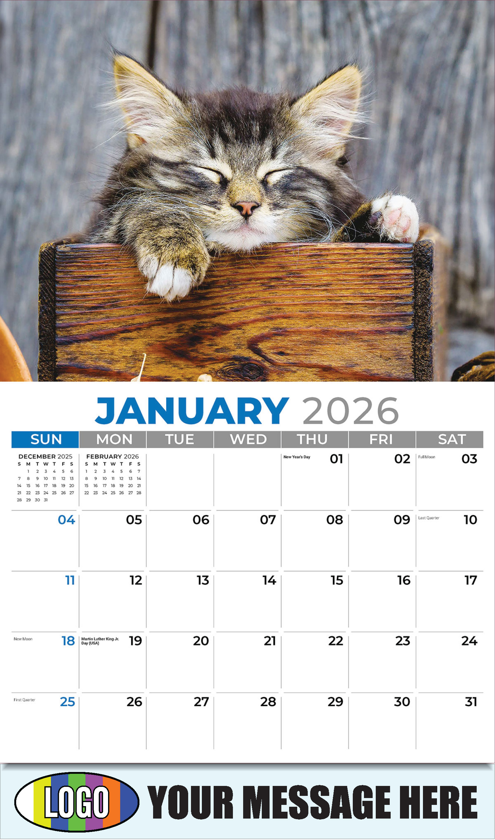 2026 Business Promotional Calendar - Kittens - January