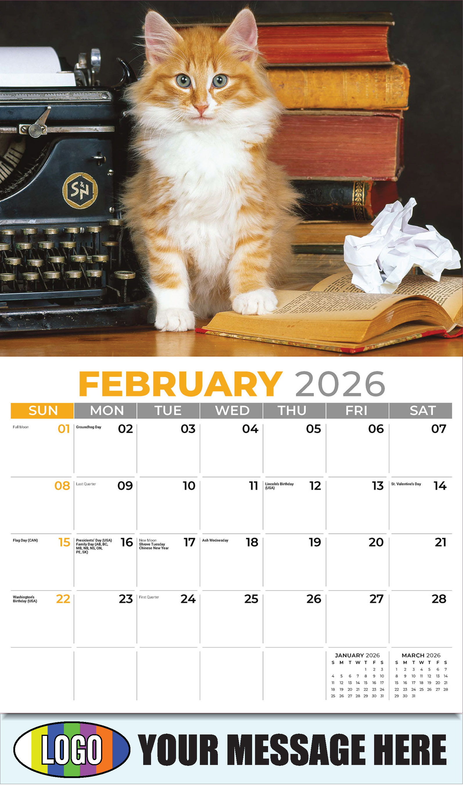 2026 Business Promotional Calendar - Kittens - February