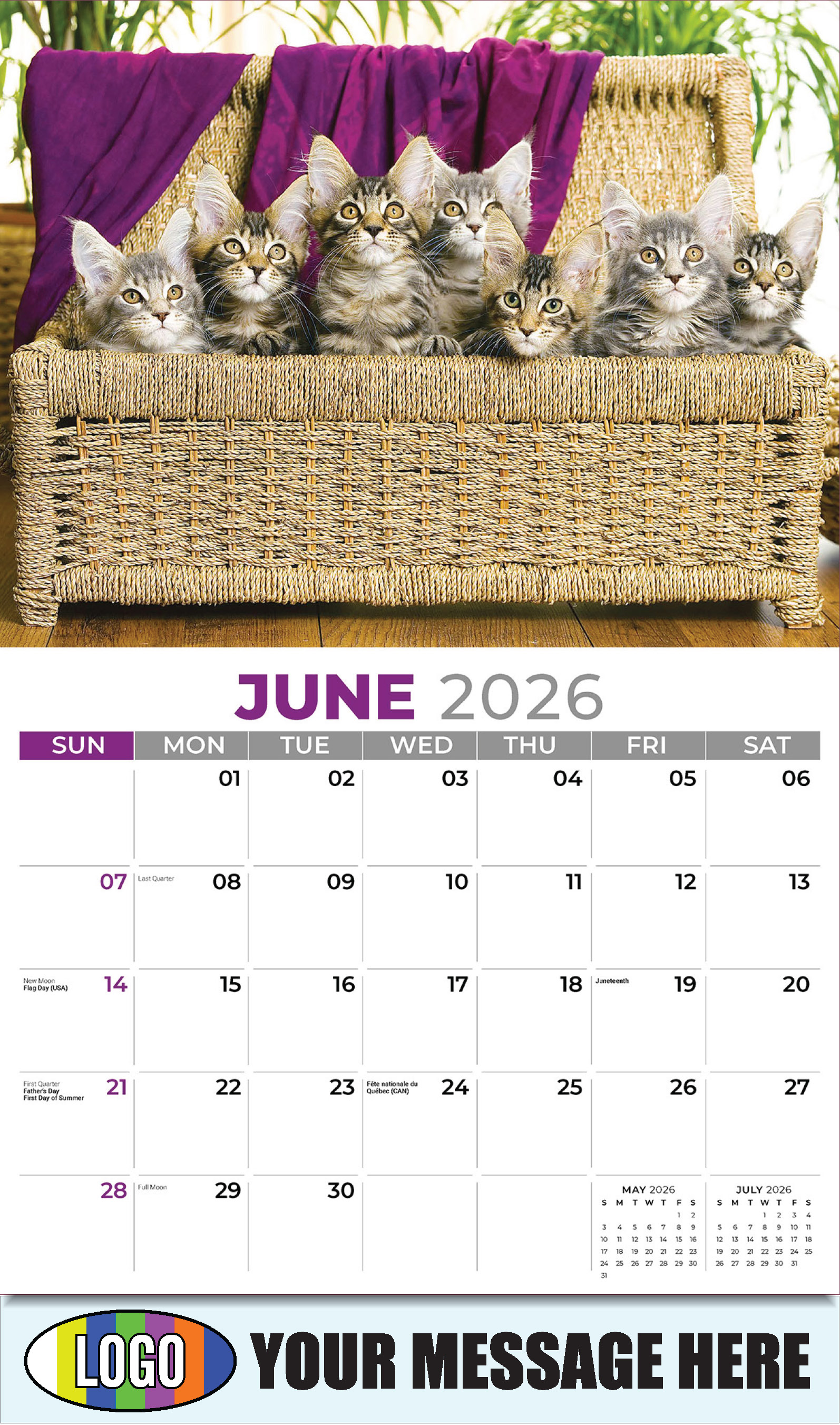 2026 Business Advertising Calendar - Kittens - June