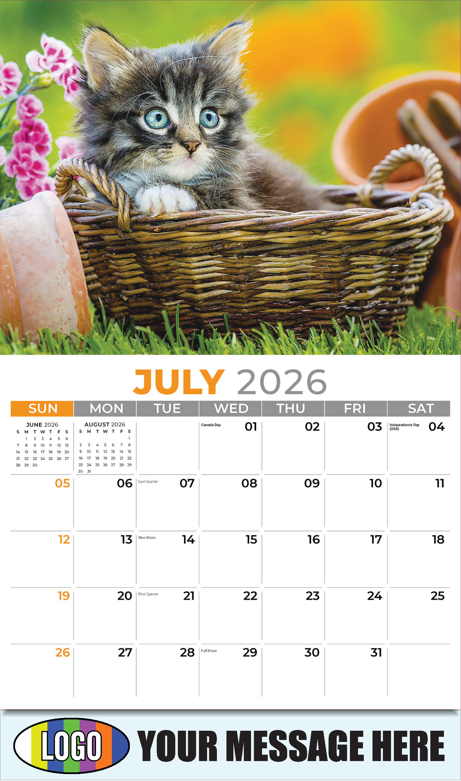 2026 Business Promo Calendar - Kittens - July