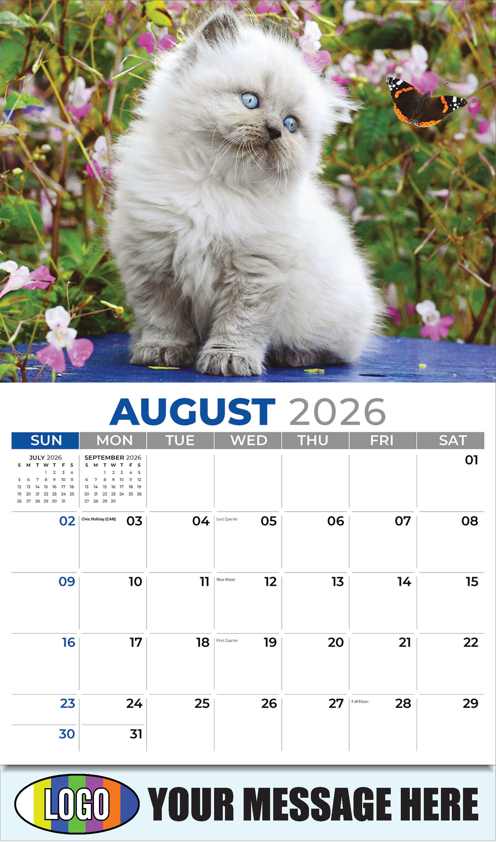2026 Business Promo Calendar - Kittens - August