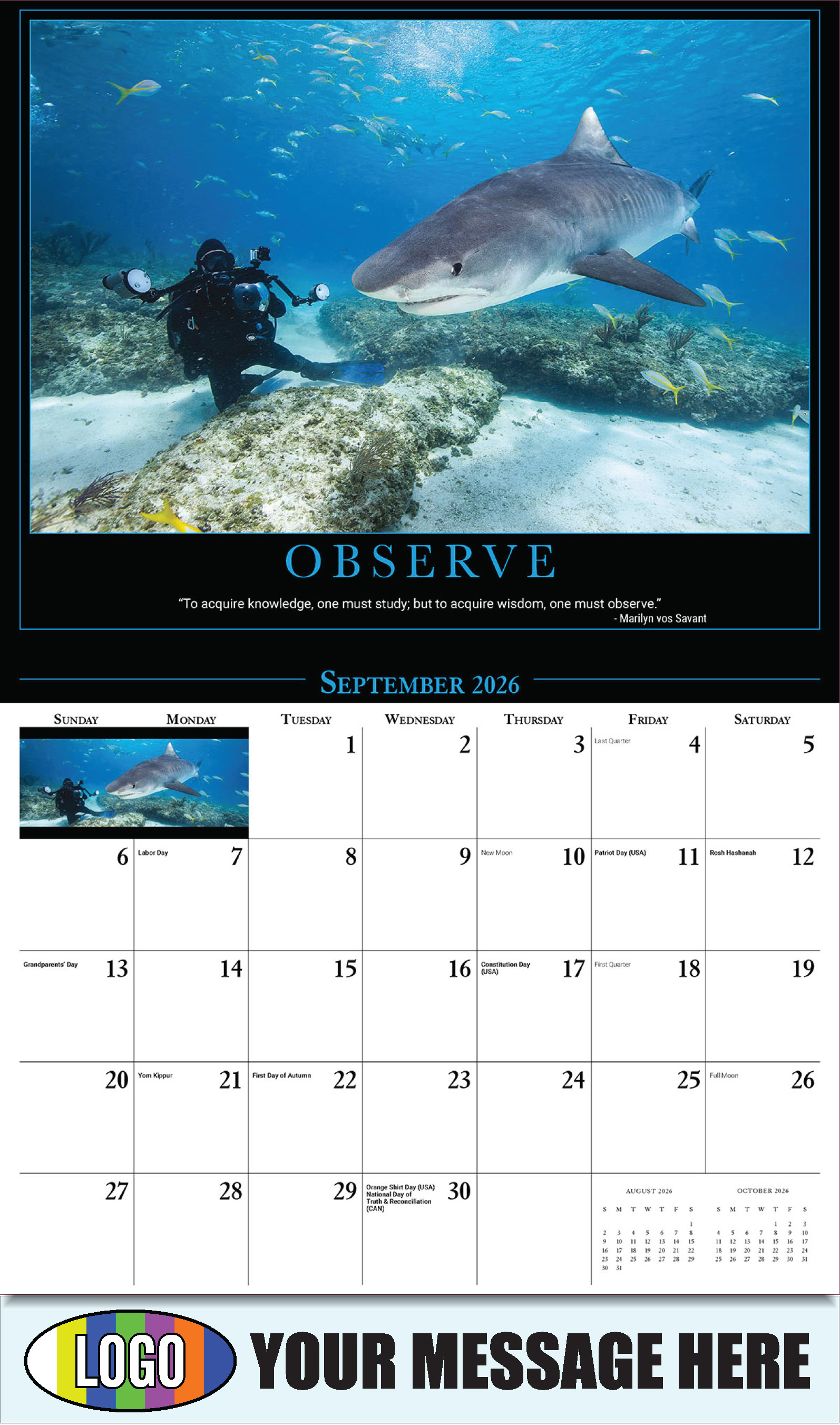 2026 Business Promo Calendar - Motivational Quotes - OBSERVE  - September