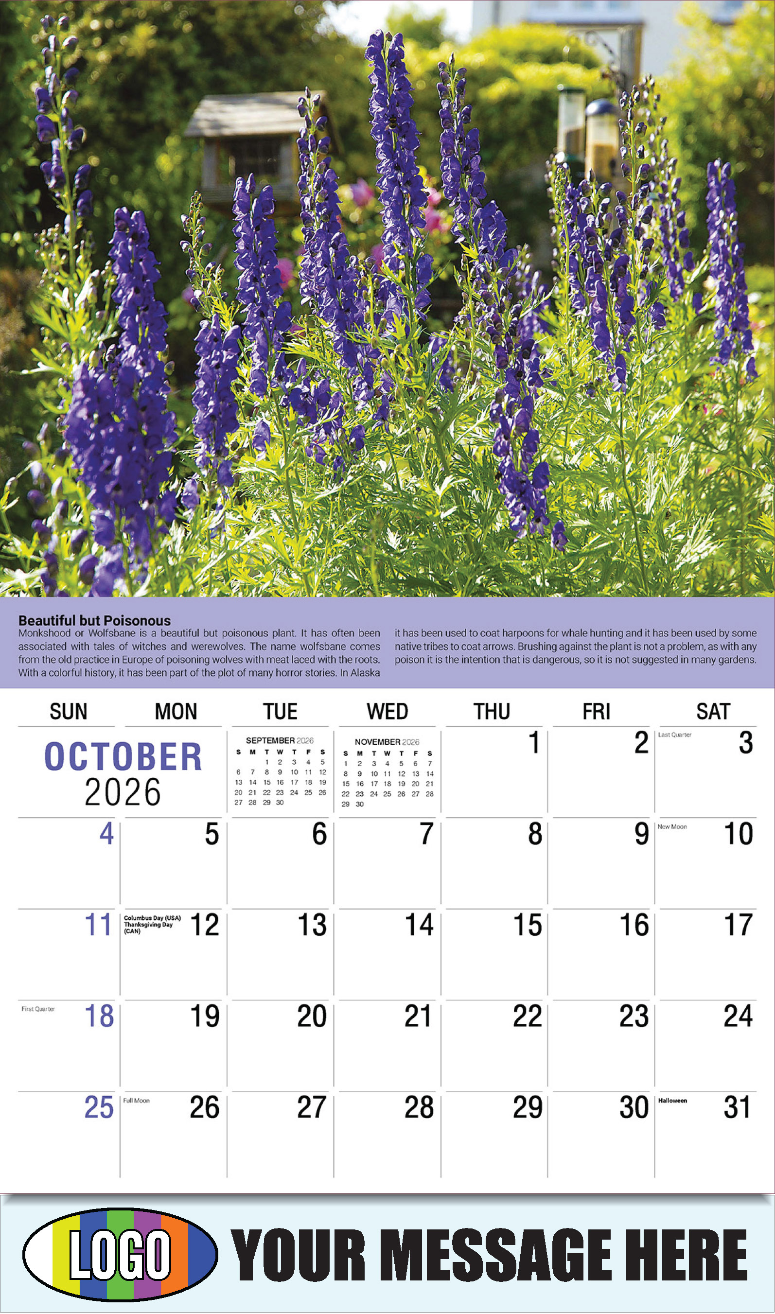 2026 Business Promotion Calendar Planet Earth - October - Beautiful but Poisonous: