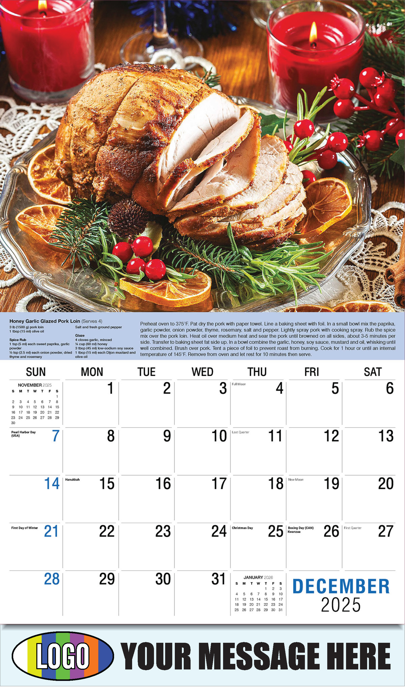 Honey Garlic Glazed Pork Loin - Recipe - 2026 Business Promotional Calendar - December_a