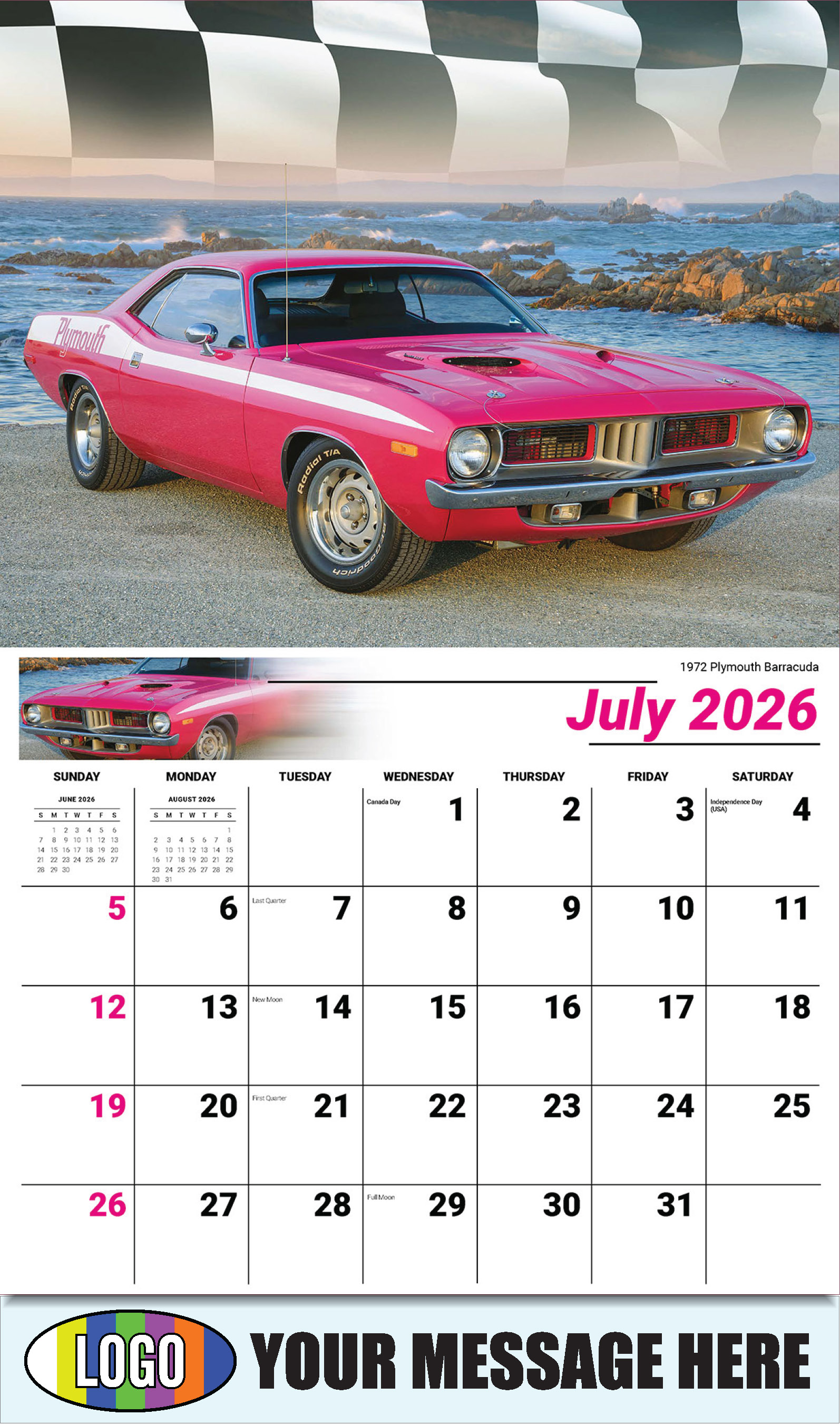 2026 Business Promo Calendar - Road Warriors - 1972 Plymouth Barracuda - July