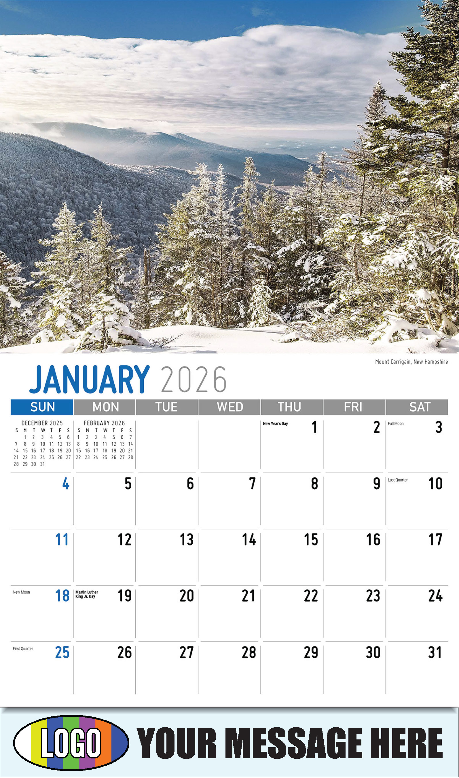 2026 Business Promotional Calendar - Scenes of New England - Mount Carrigain, New Hampshire - January