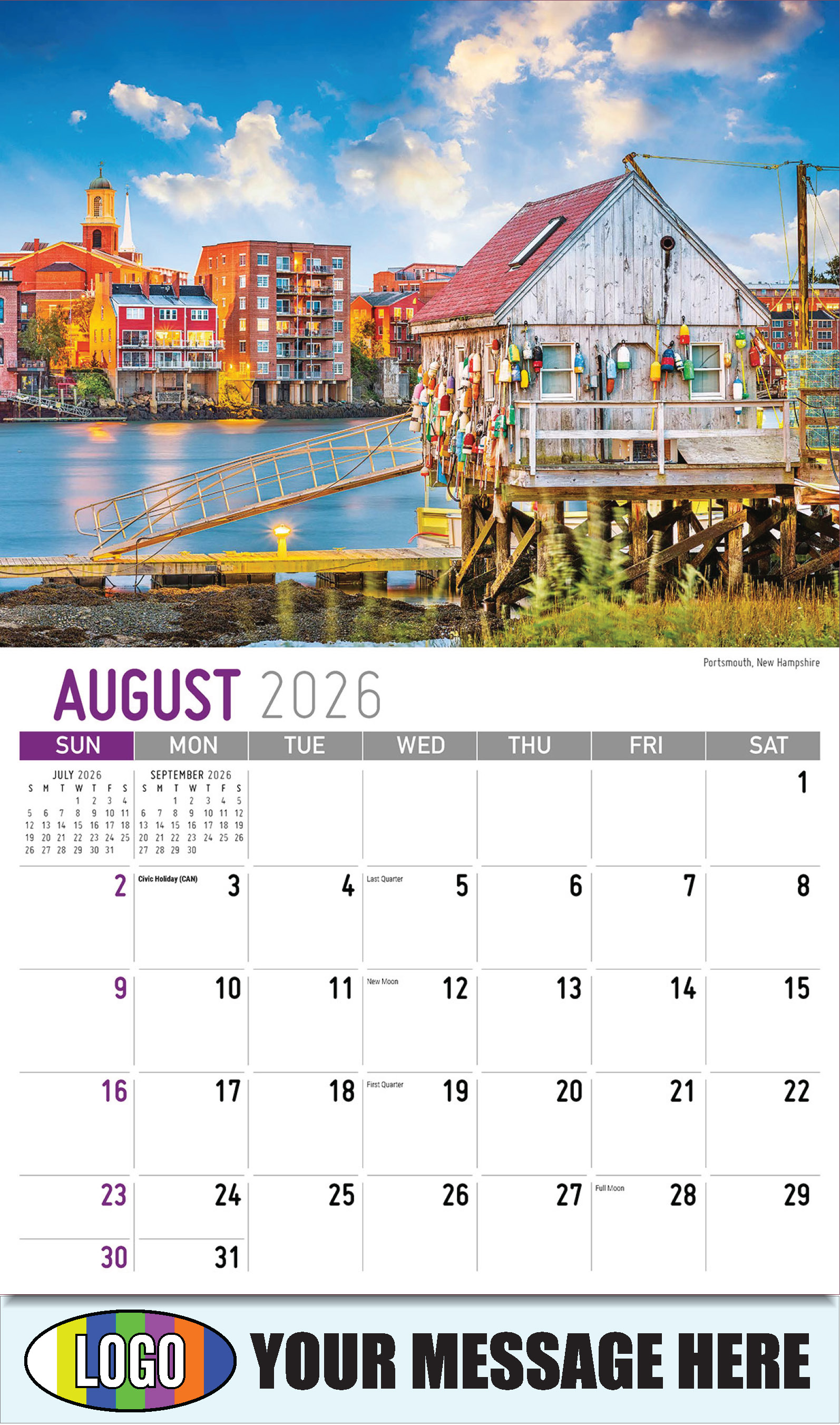 2026 Business Promo Calendar - Scenes of New England - Portsmouth, New Hampshire - August