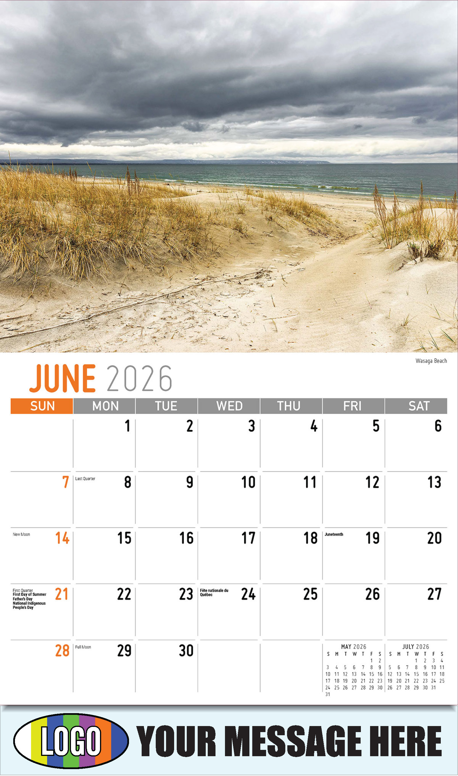 2026 Business Advertising Calendar - Scenes of Ontario - Wasaga Beach - June