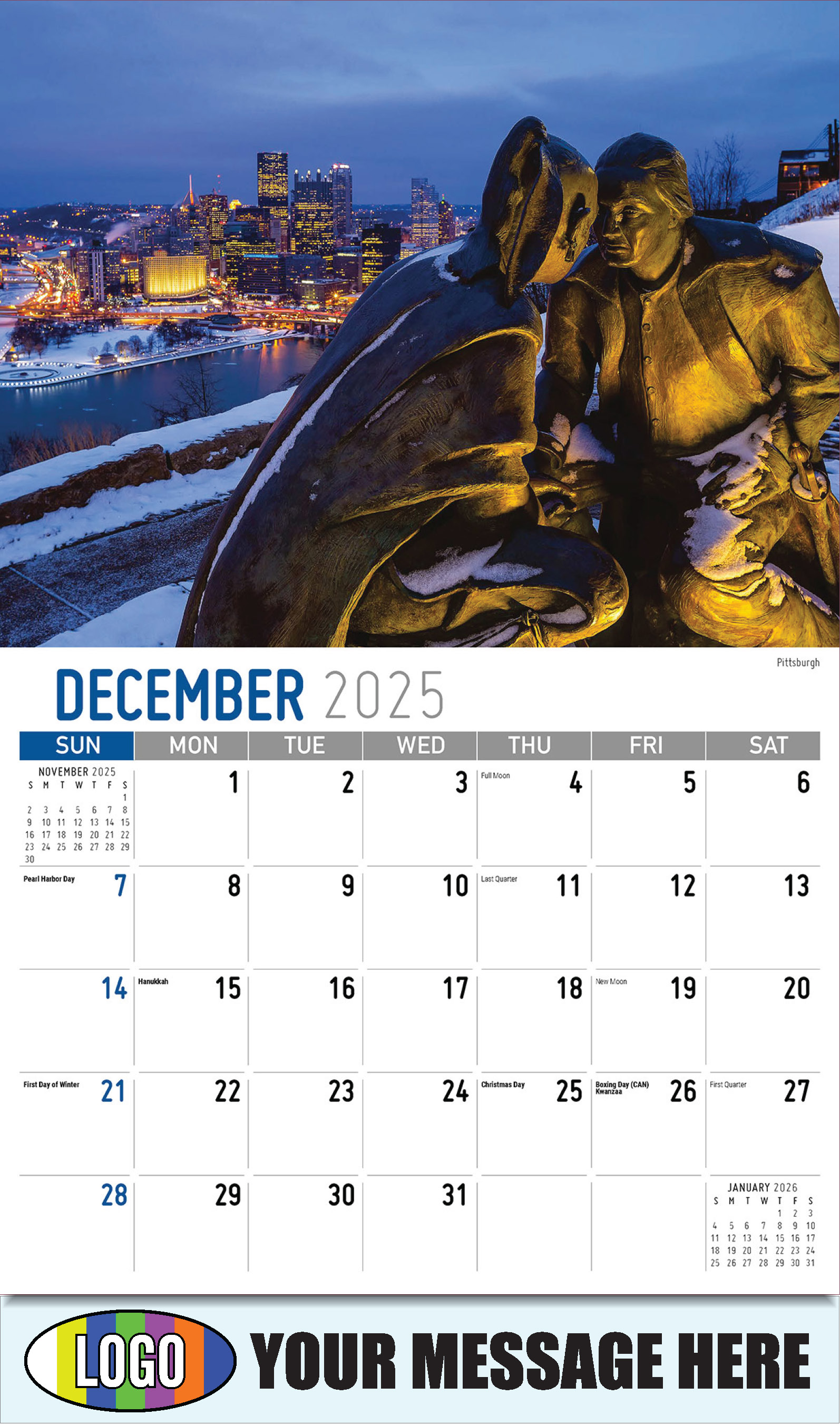 2026 Business Promotional Calendar - Scenes of Pennsylvania - Pittsburgh - December_a