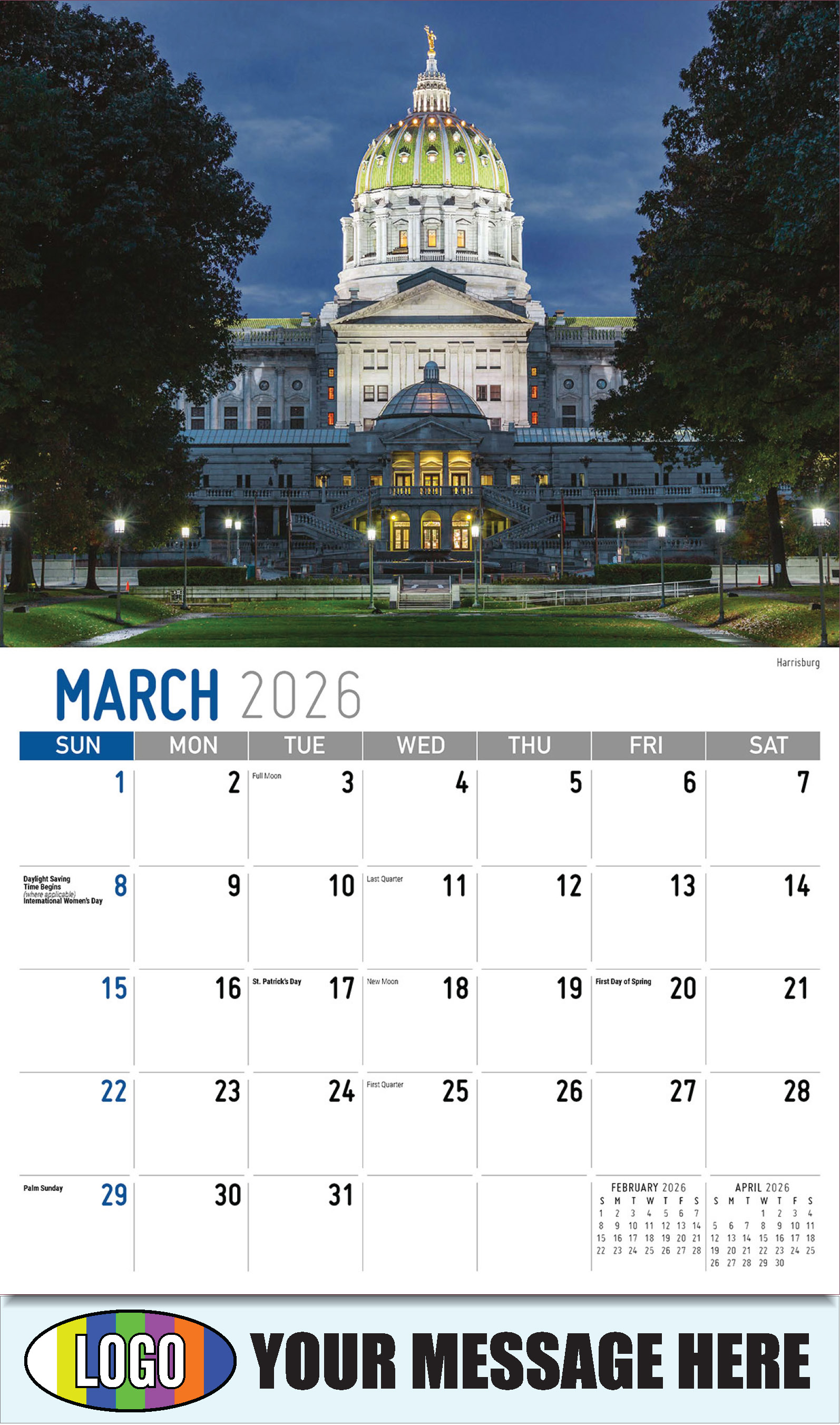 2026 Business Promotional Calendar - Scenes of Pennsylvania - Harrisburg - March