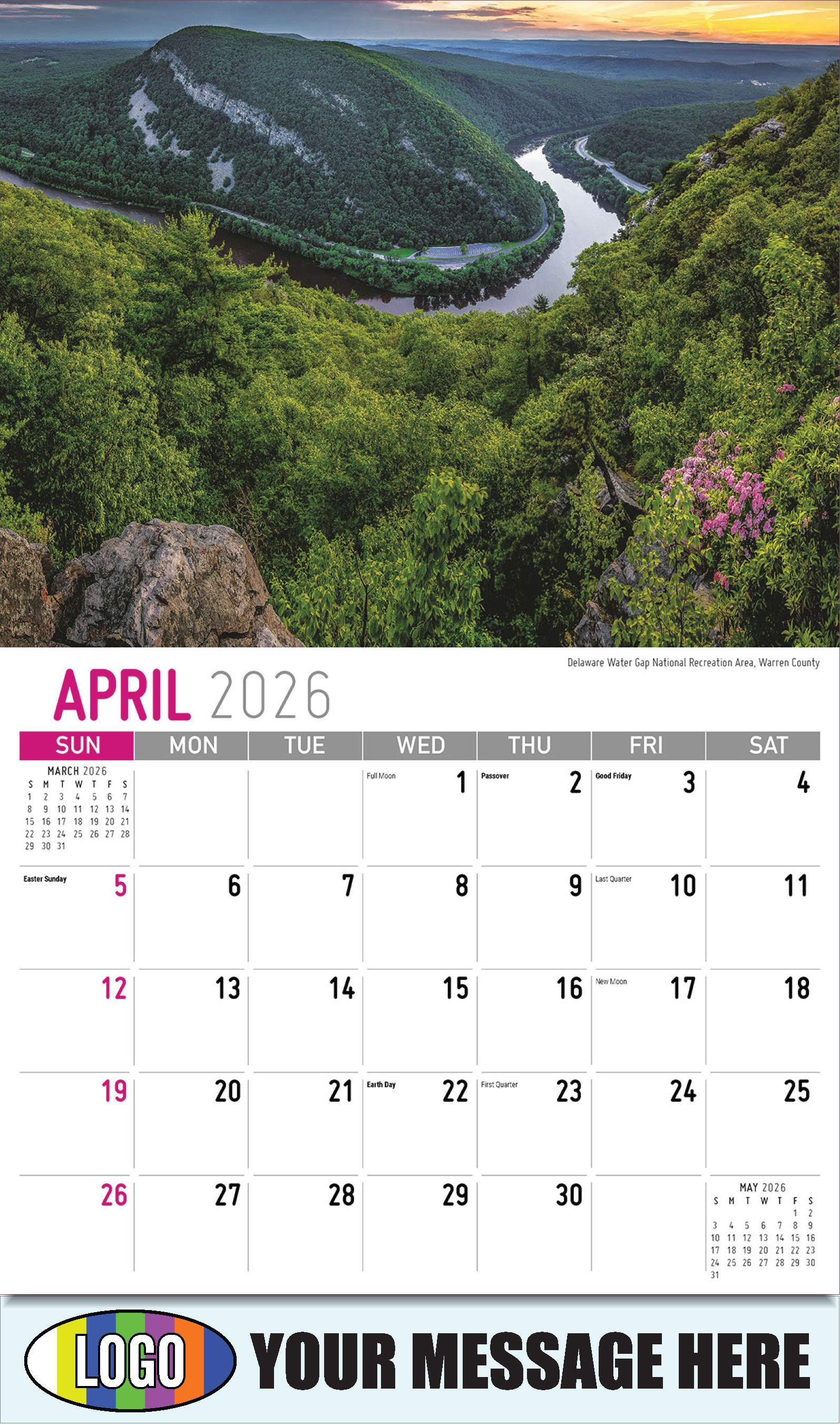 2026 Business Advertising Calendar - Scenes of Pennsylvania - Delaware Water Gap National Recreation Area, Warren County - April