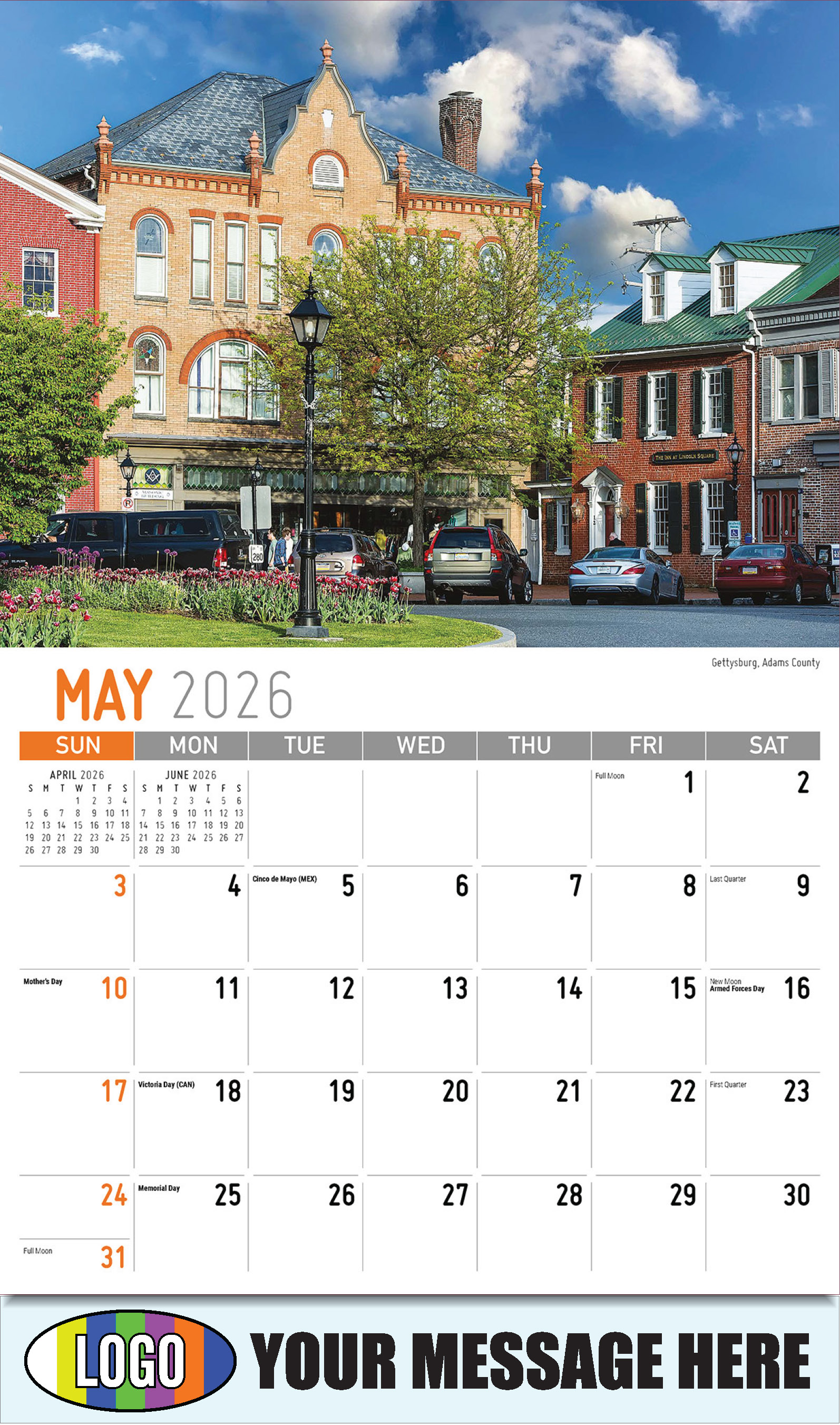 2026 Business Advertising Calendar - Scenes of Pennsylvania - Gettysburg, Adams County - May