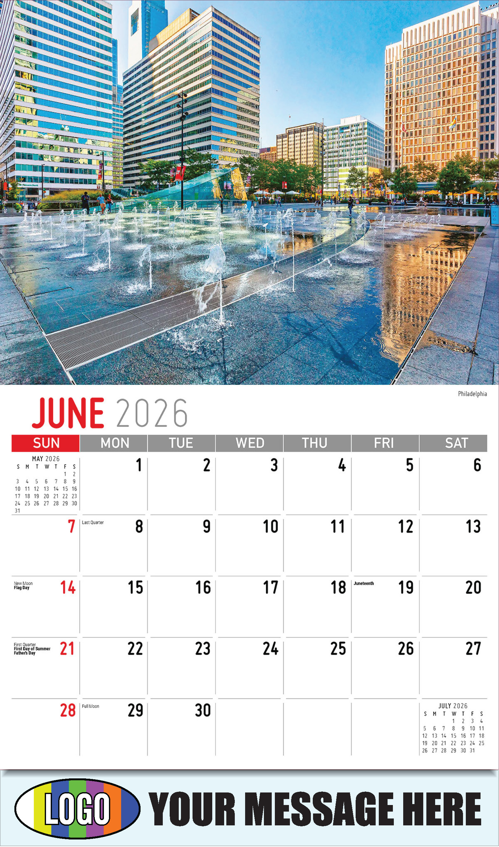 2026 Business Advertising Calendar - Scenes of Pennsylvania - Philadelphia - June