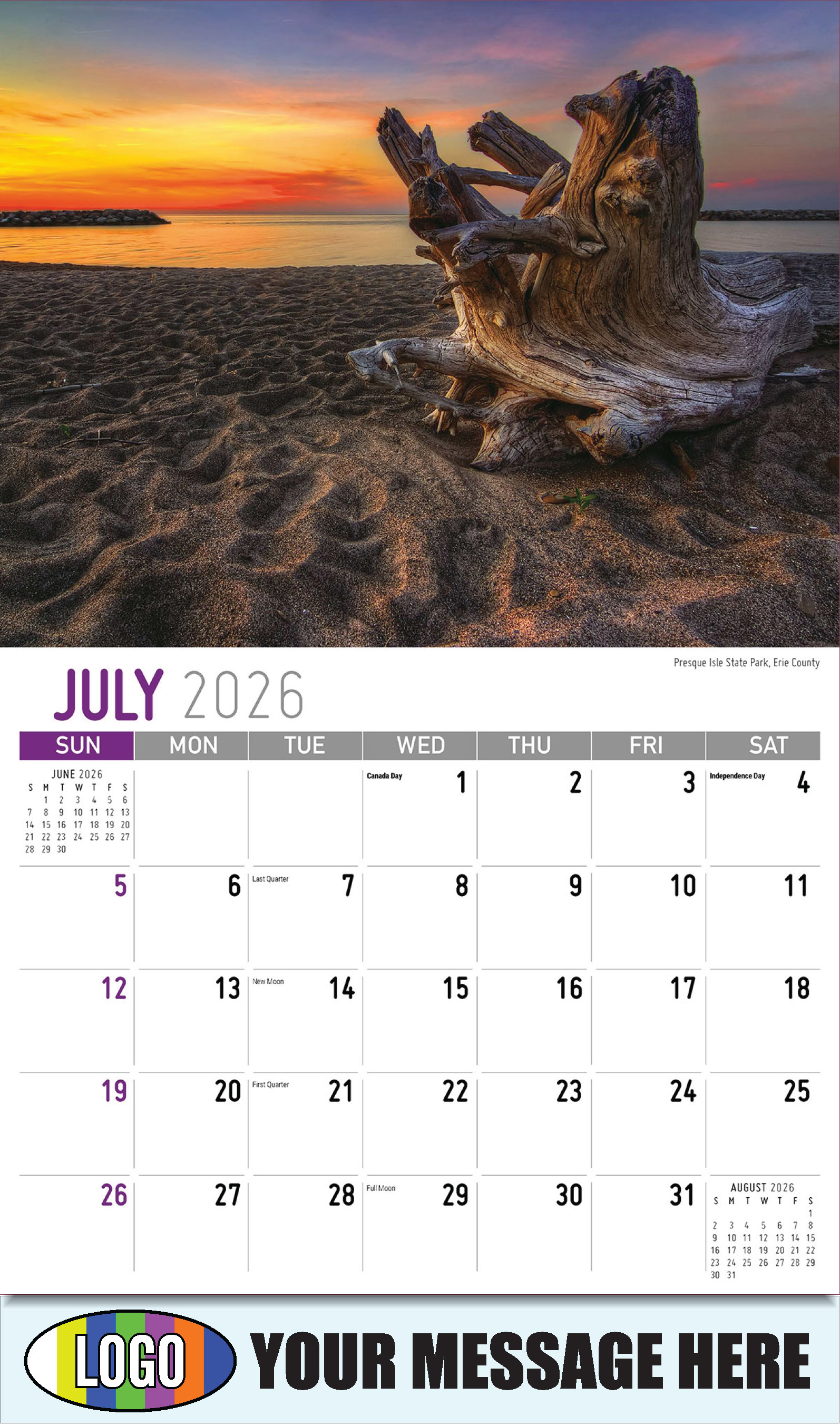 2026 Business Promo Calendar - Scenes of Pennsylvania - Presque Isle State Park, Erie County - July