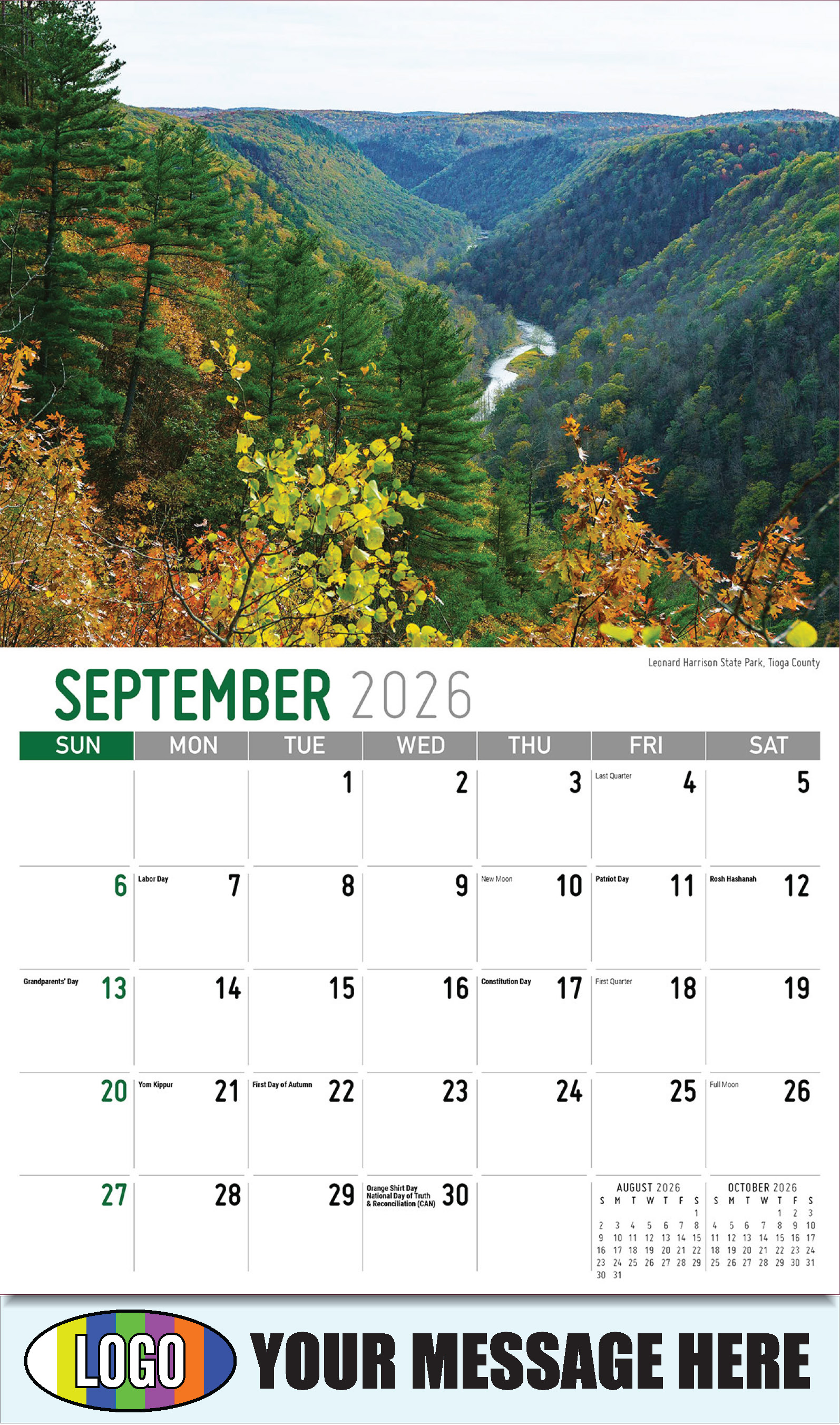 2026 Business Promo Calendar - Scenes of Pennsylvania - Leonard Harrison State Park, Tioga County - September