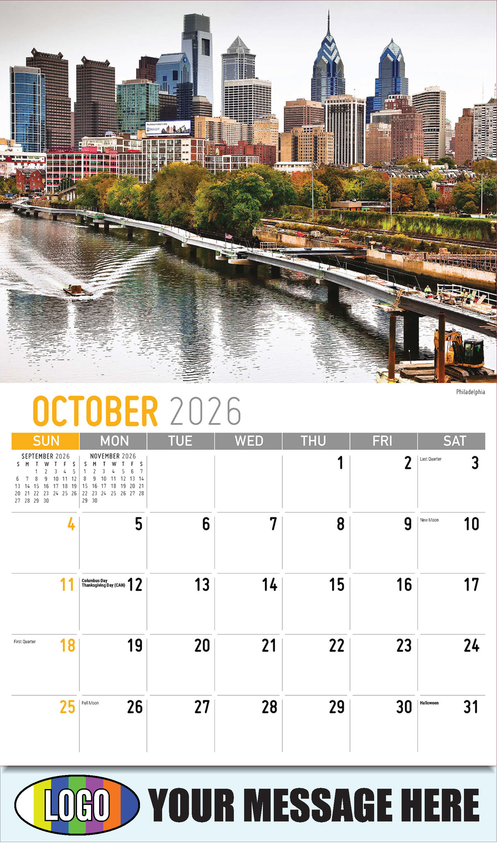 2026 Business Promotion Calendar - Scenes of Pennsylvania - Philadelphia - October