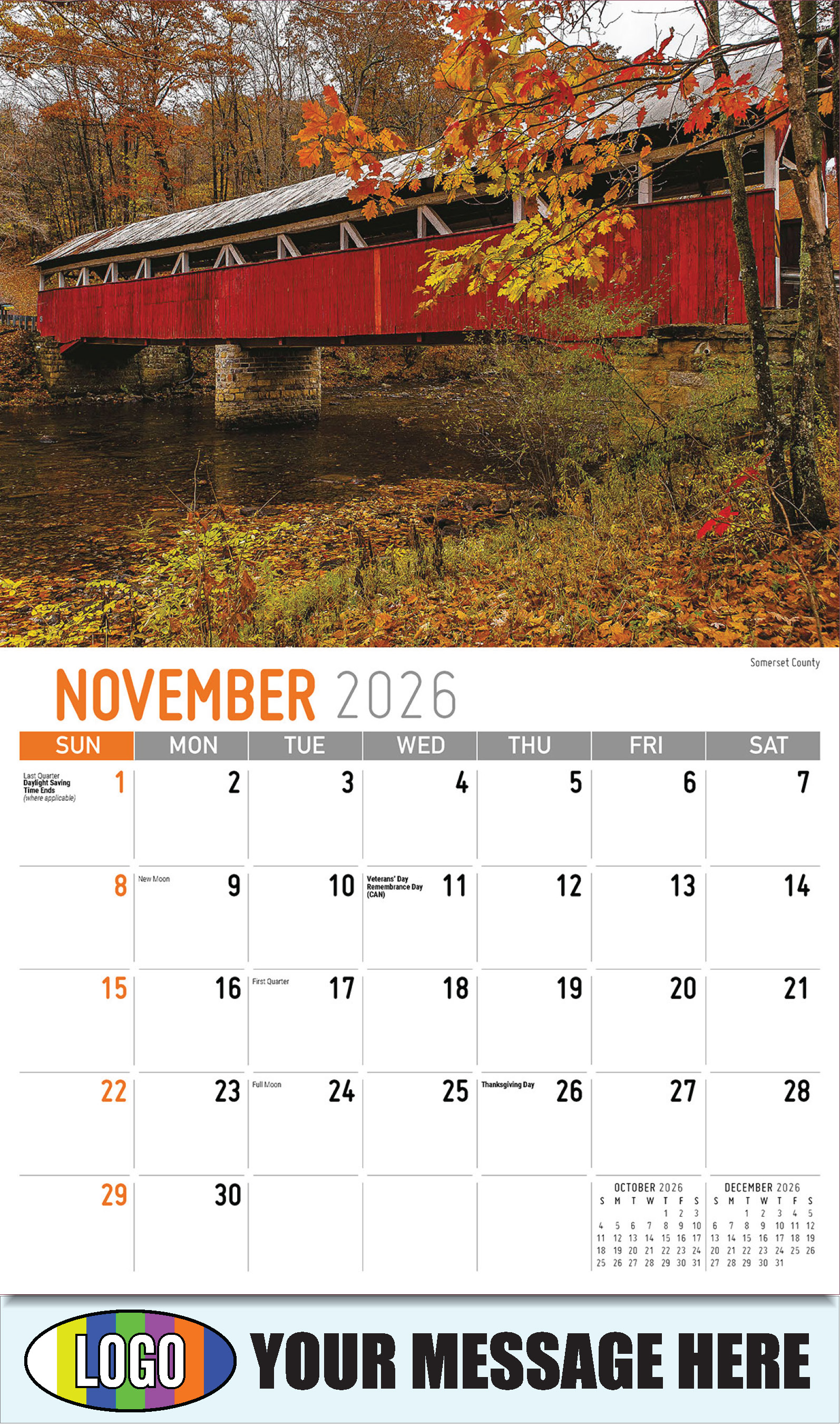 2026 Business Promotion Calendar - Scenes of Pennsylvania - Somerset County - November