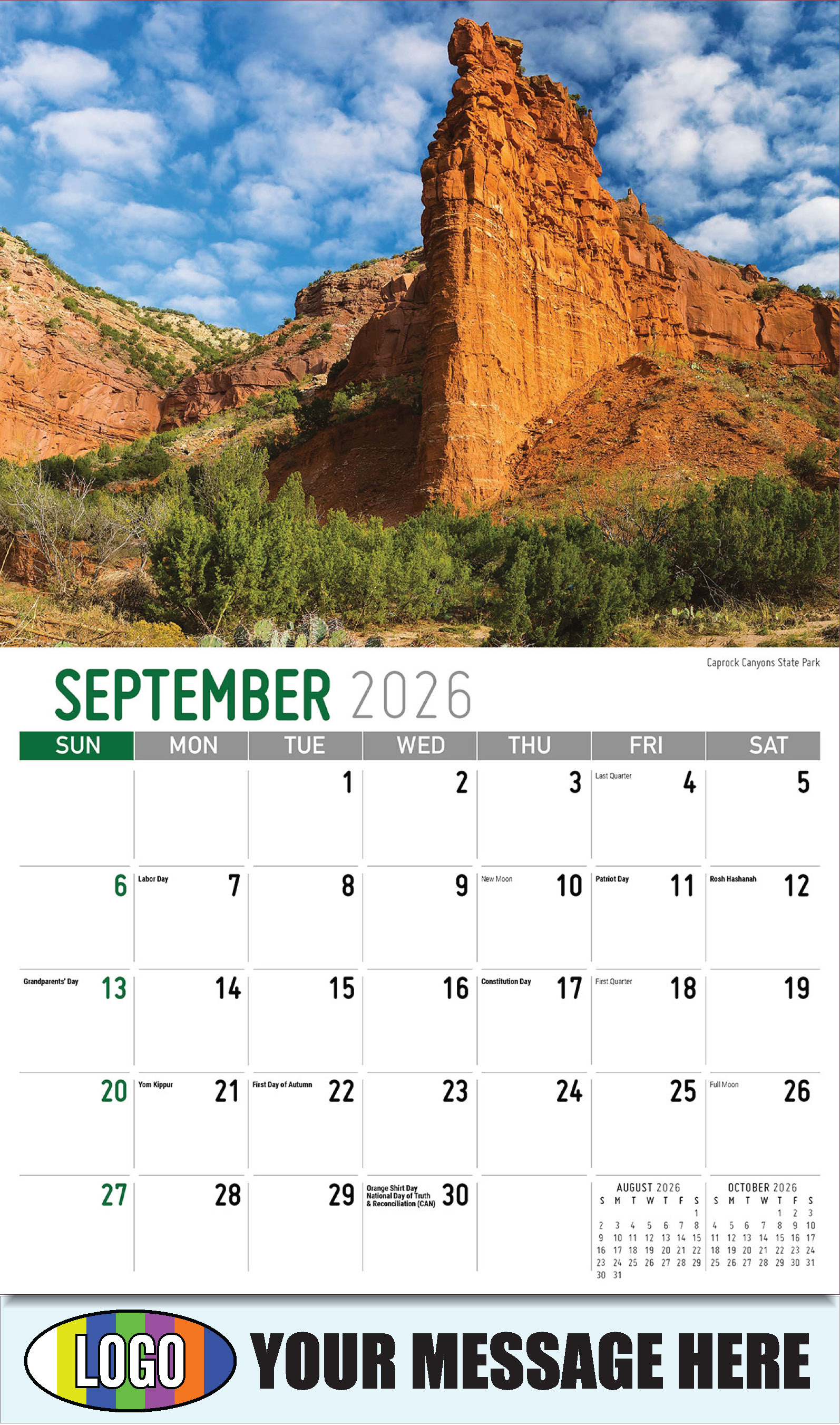 2026 Business Promo Calendar - Scenes of Texas - Caprock Canyons State Park - September