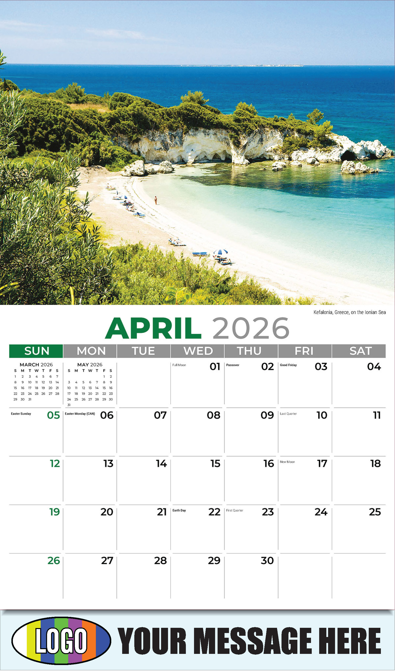 2026 Business Advertising Calendar - Sun, Sand and Surf - April - Kefalonia, Greece, on the Ionian Sea
