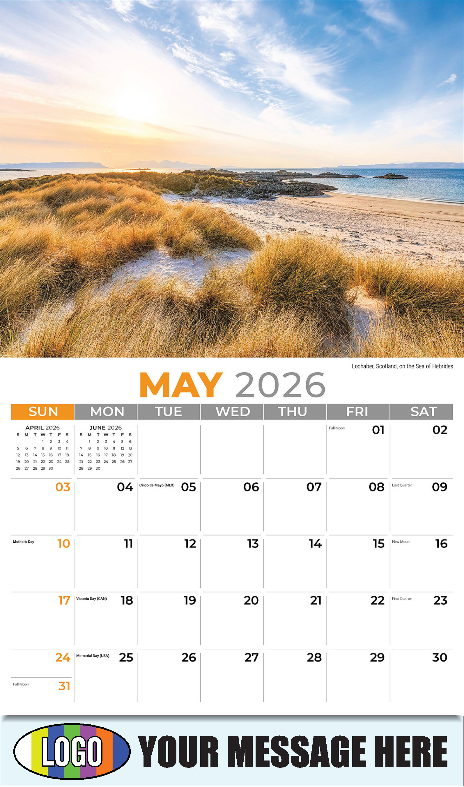 2026 Business Advertising Calendar - Sun, Sand and Surf - May - Lochaber, Scotland, on the Sea of Hebrides