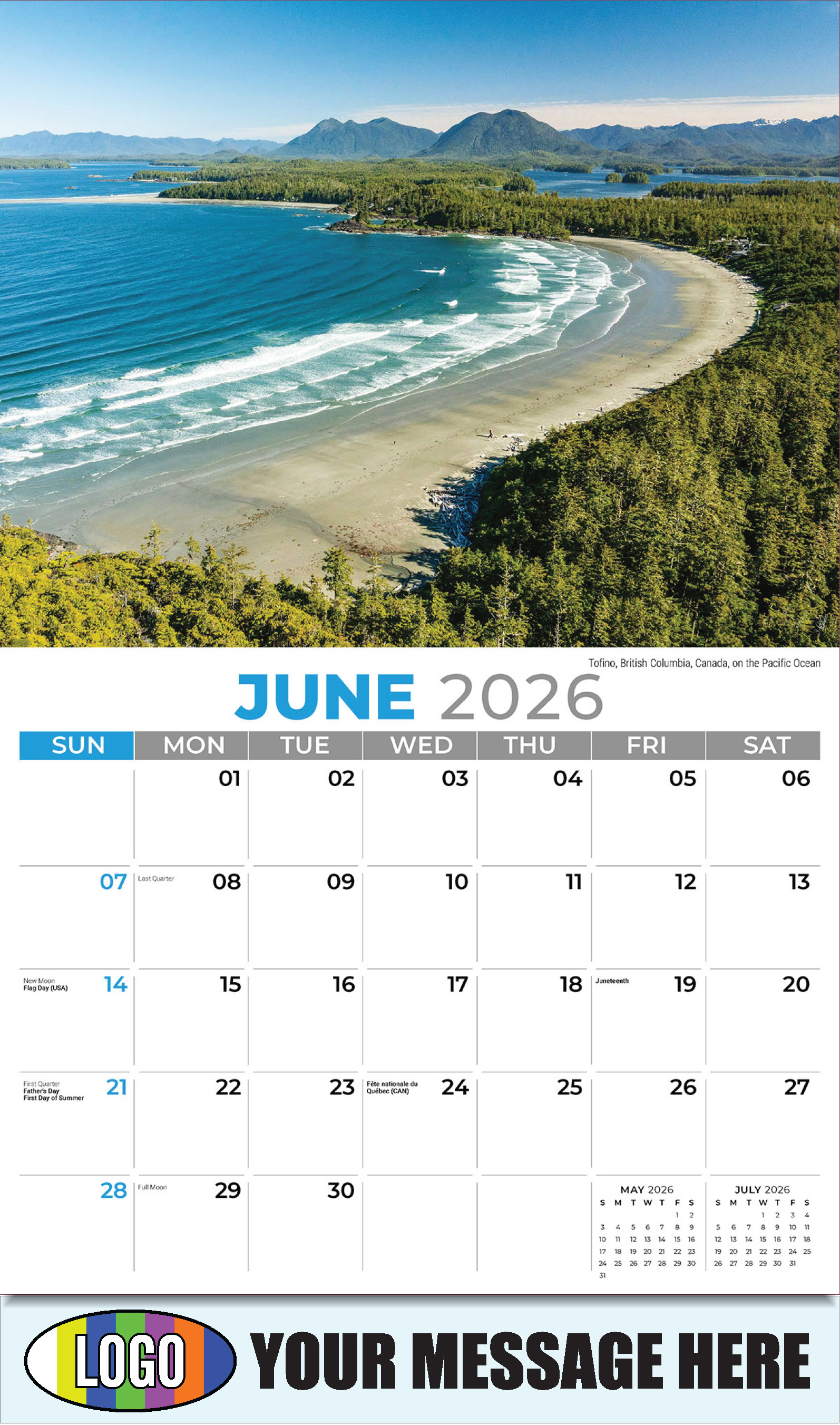 2026 Business Advertising Calendar - Sun, Sand and Surf - June - Tofino, British Columbia, Canada, on the Pacific Ocean