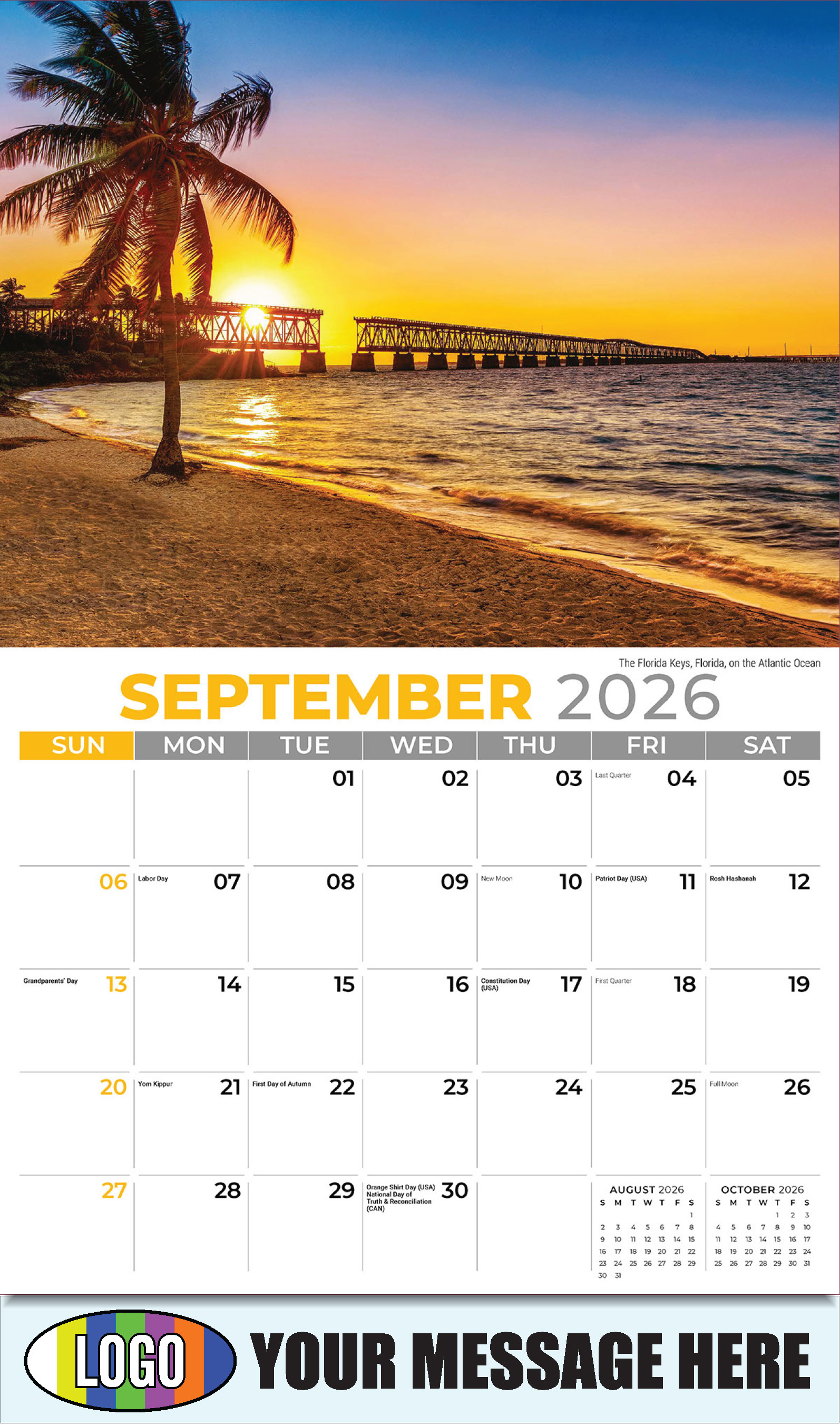2026 Business Promo Calendar - Sun, Sand and Surf - September - The Florida Keys, Florida, on the Atlantic Ocean