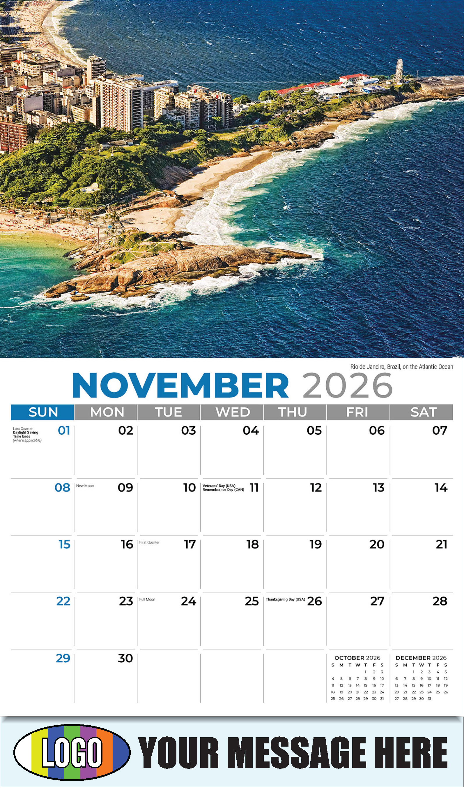 2026 Business Promotion Calendar - Sun, Sand and Surf - November - Rio de Janeiro, Brazil, on the Atlantic Ocean