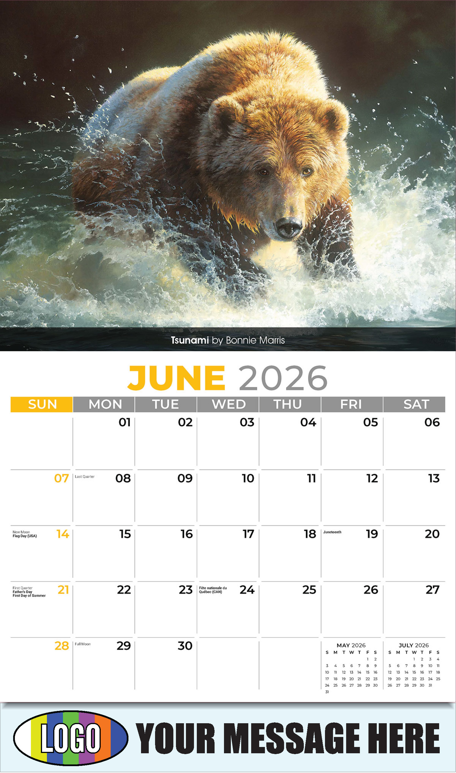 2026 Business Advertising Calendar - Wildlife Art - Tsunami by Bonnie Marris - June